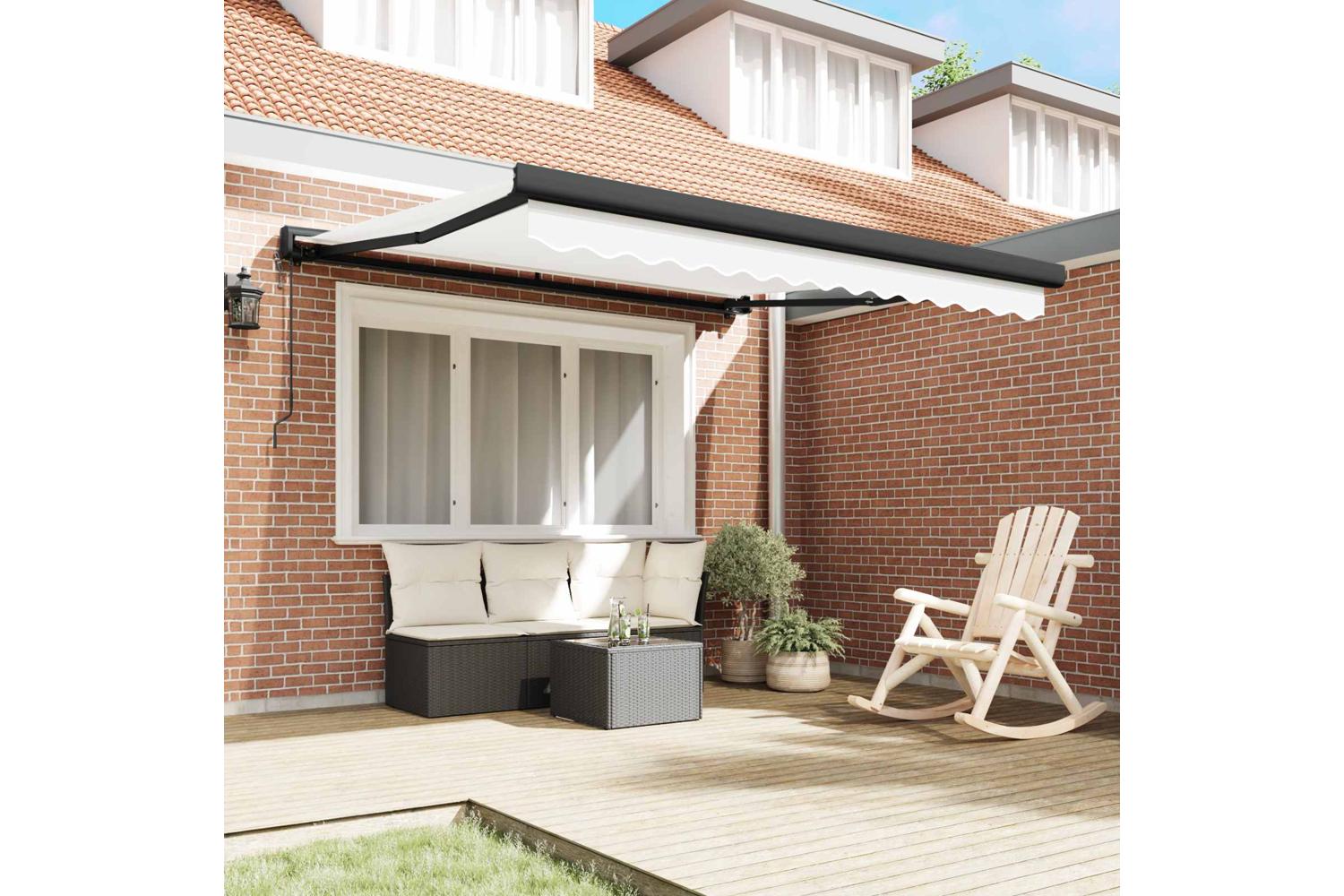 Vidaxl Retractable Awning Manual White 300 X 250 Cm Fabric And Metal-3