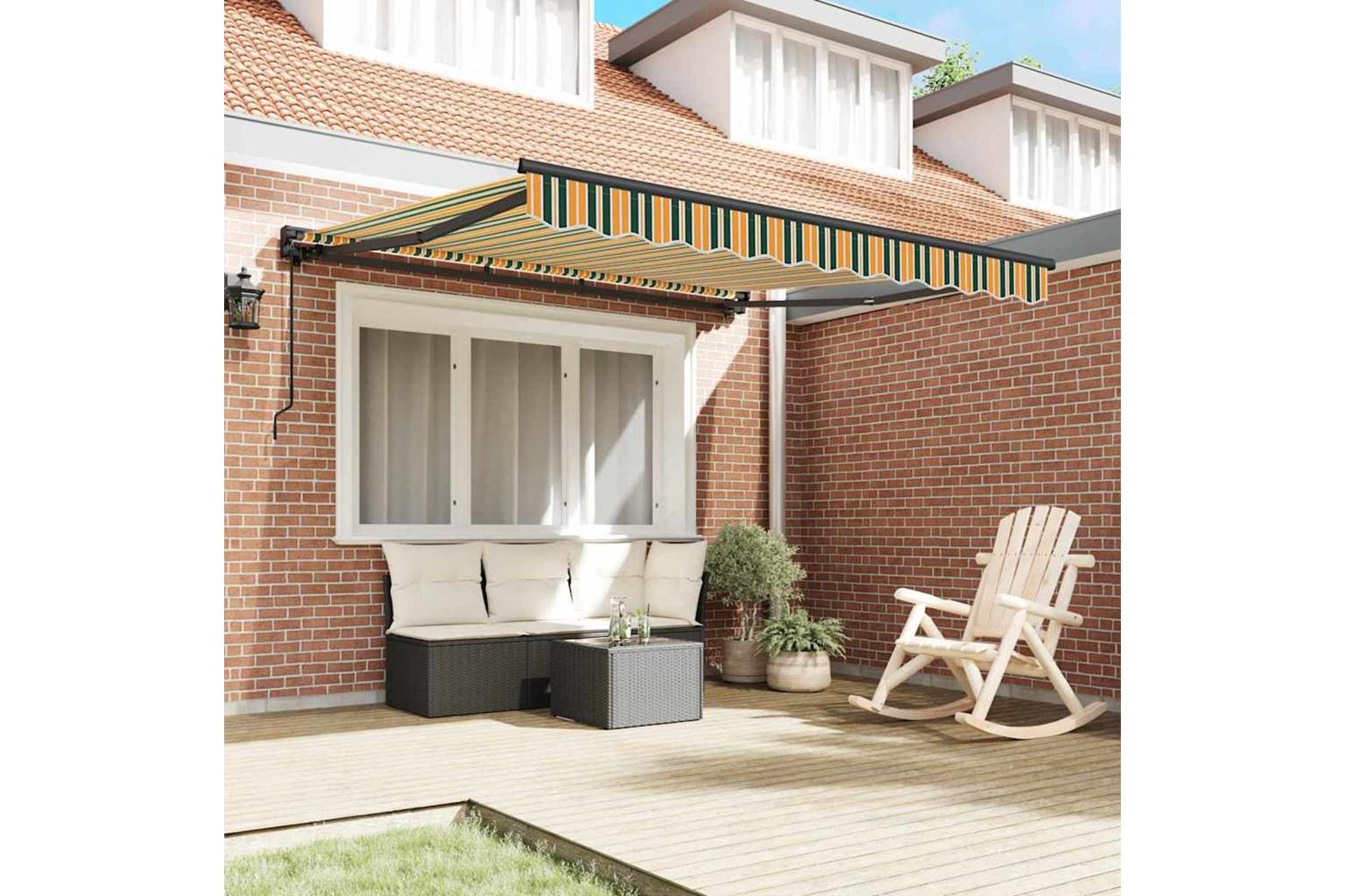 Vidaxl Retractable Awning Manual Green And Yellow 300x250 Cm Fabric-3