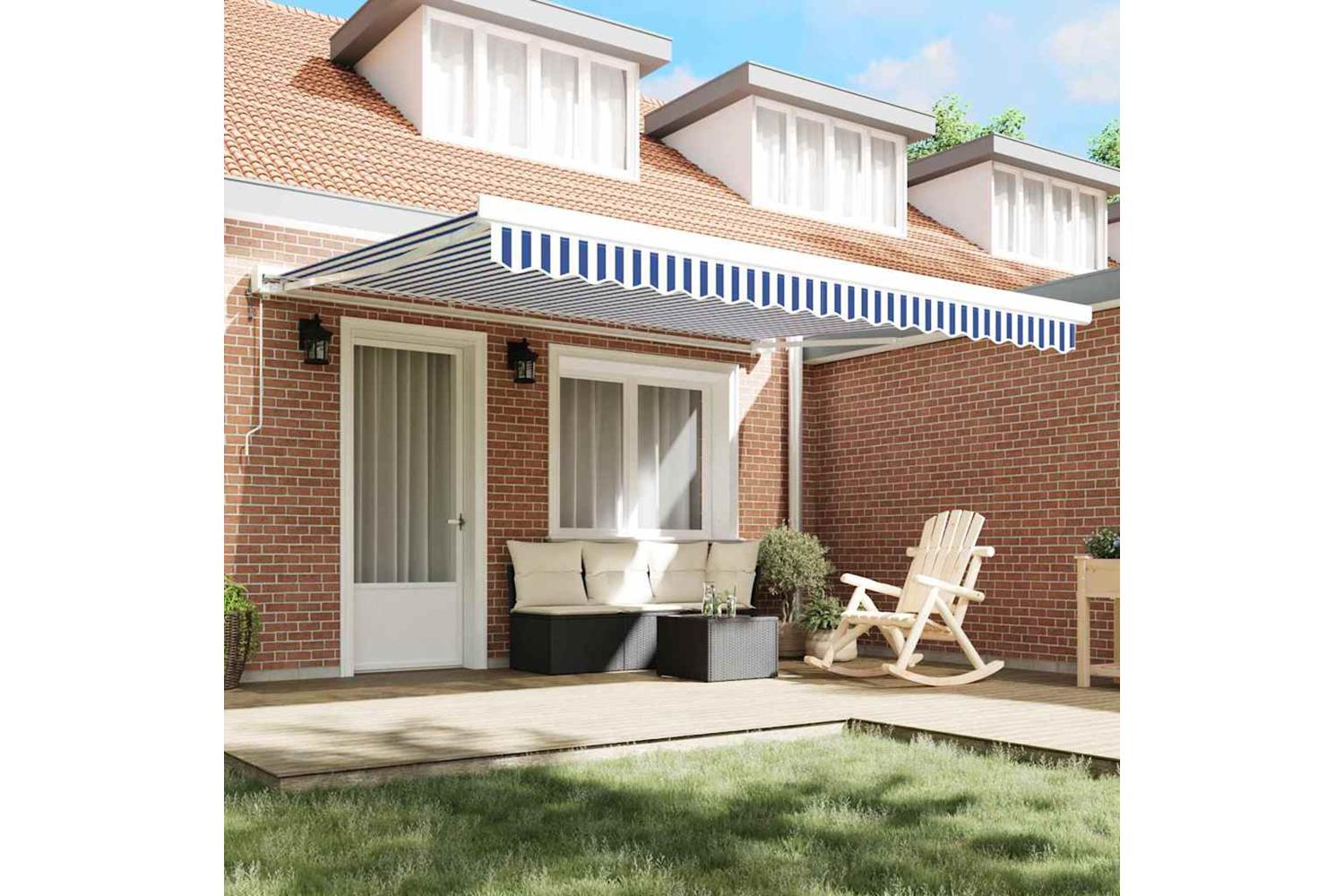 Vidaxl Retractable Awning Blue And White 350 X 250 Cm Fabric And Metal-3