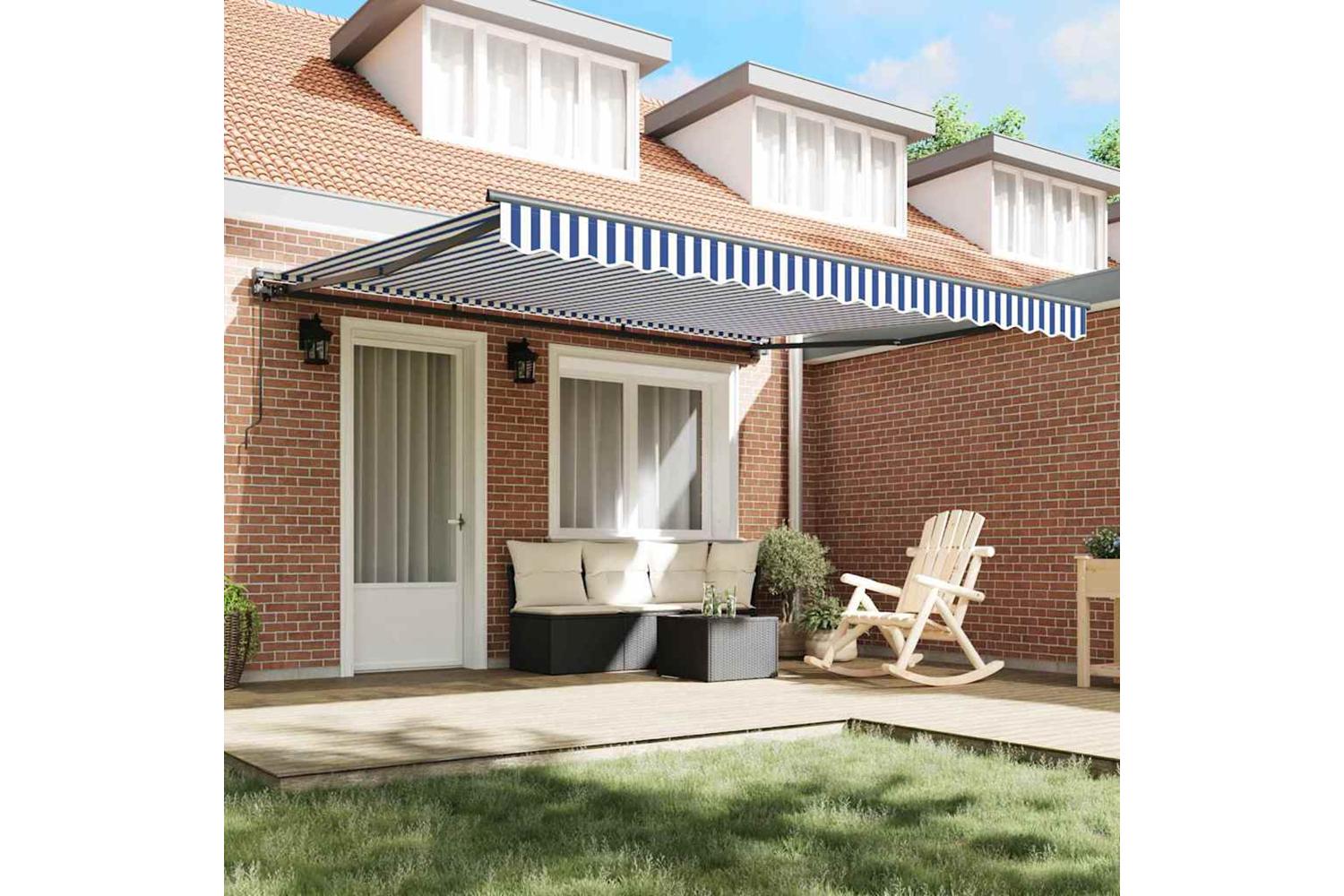 Vidaxl Retractable Awning Blue And White 350 X 250 Cm Fabric And Metal-3
