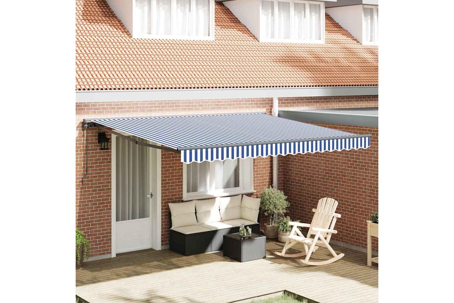 Vidaxl Retractable Awning Blue And White 350 X 250 Cm Fabric And Metal-3