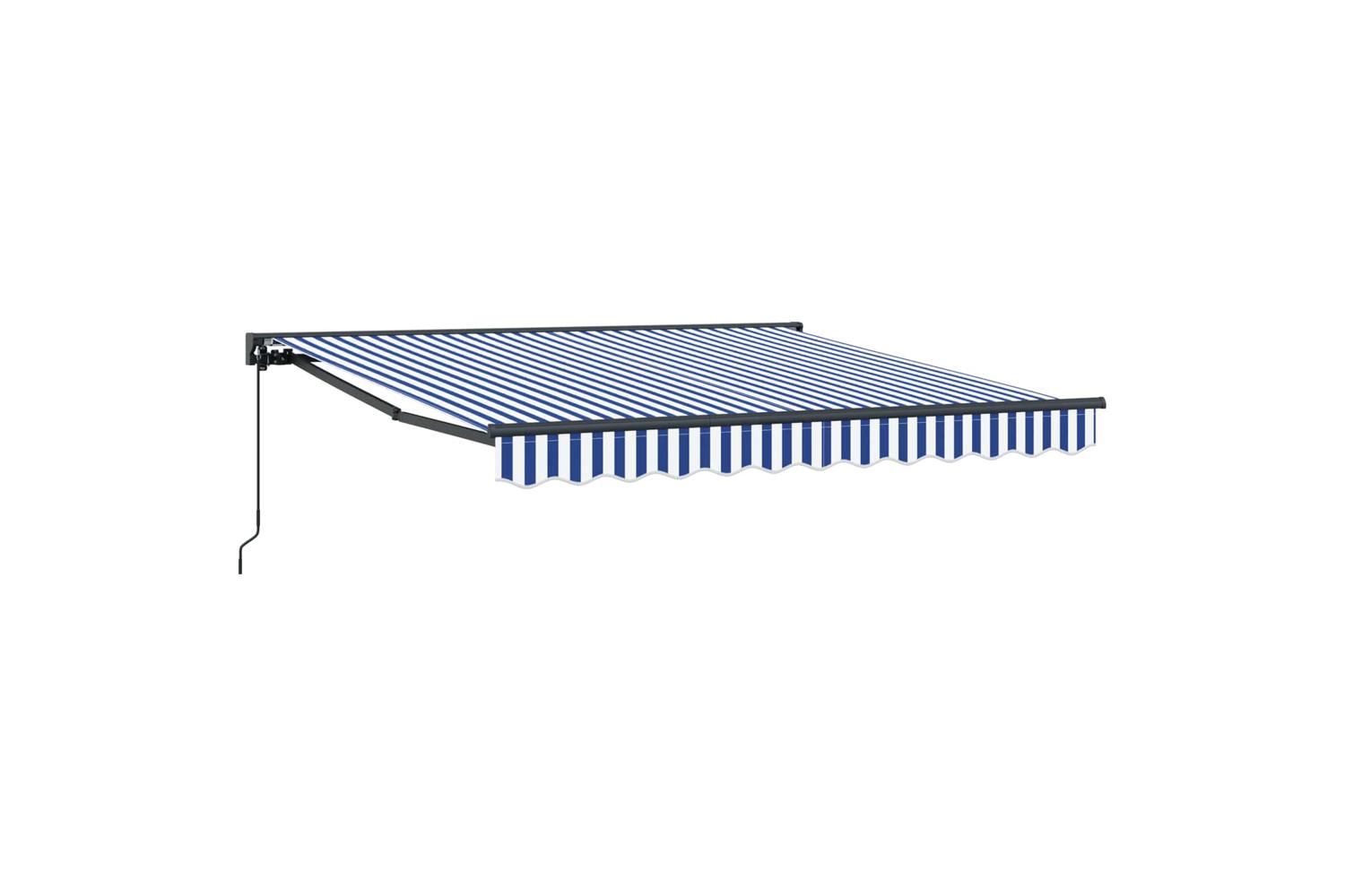Vidaxl Retractable Awning Manual Blue And White 350x250 Cm Fabric-2