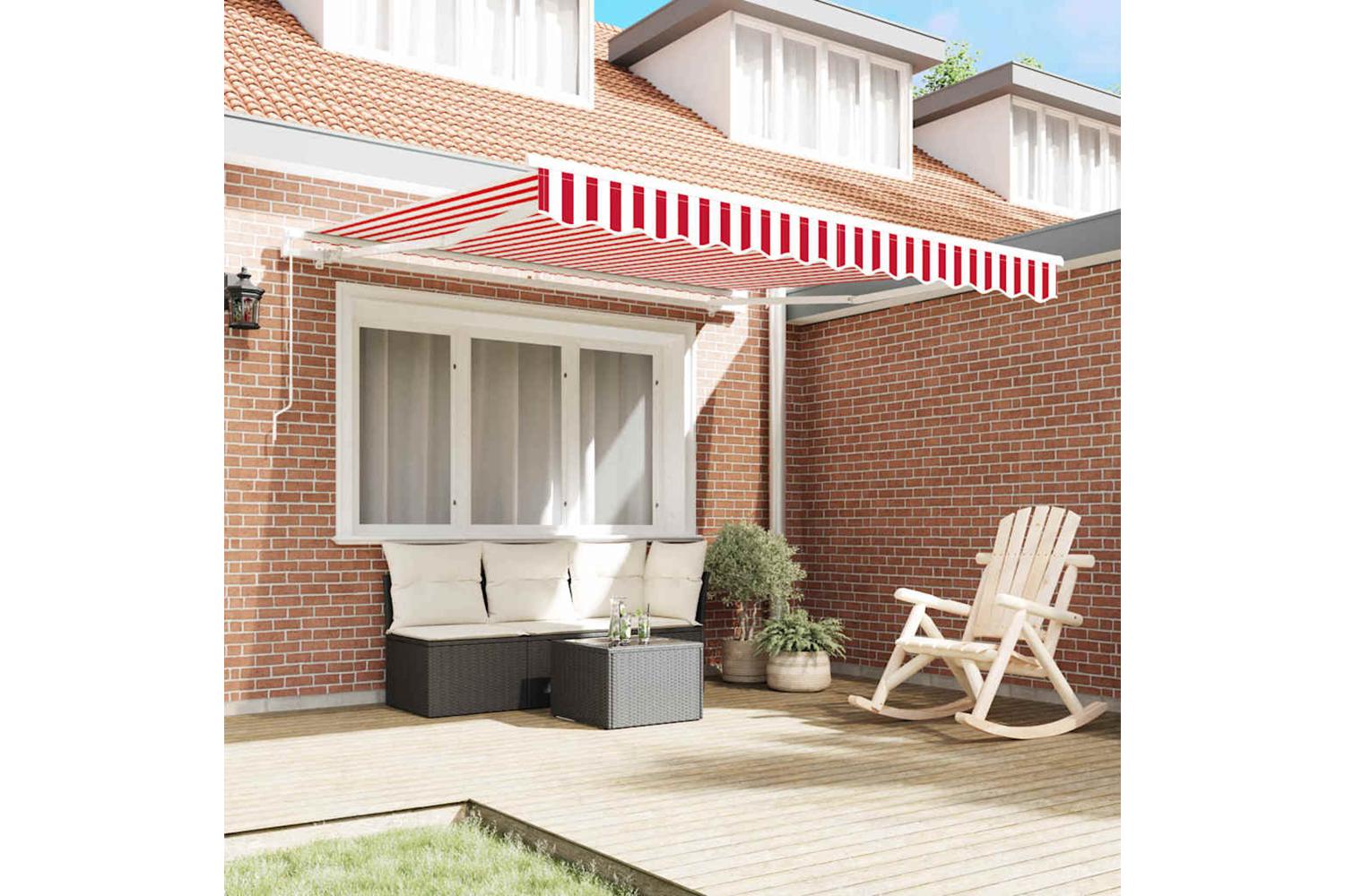 Vidaxl Retractable Awning Manual Red And White 350 X 250 Cm Fabric-3