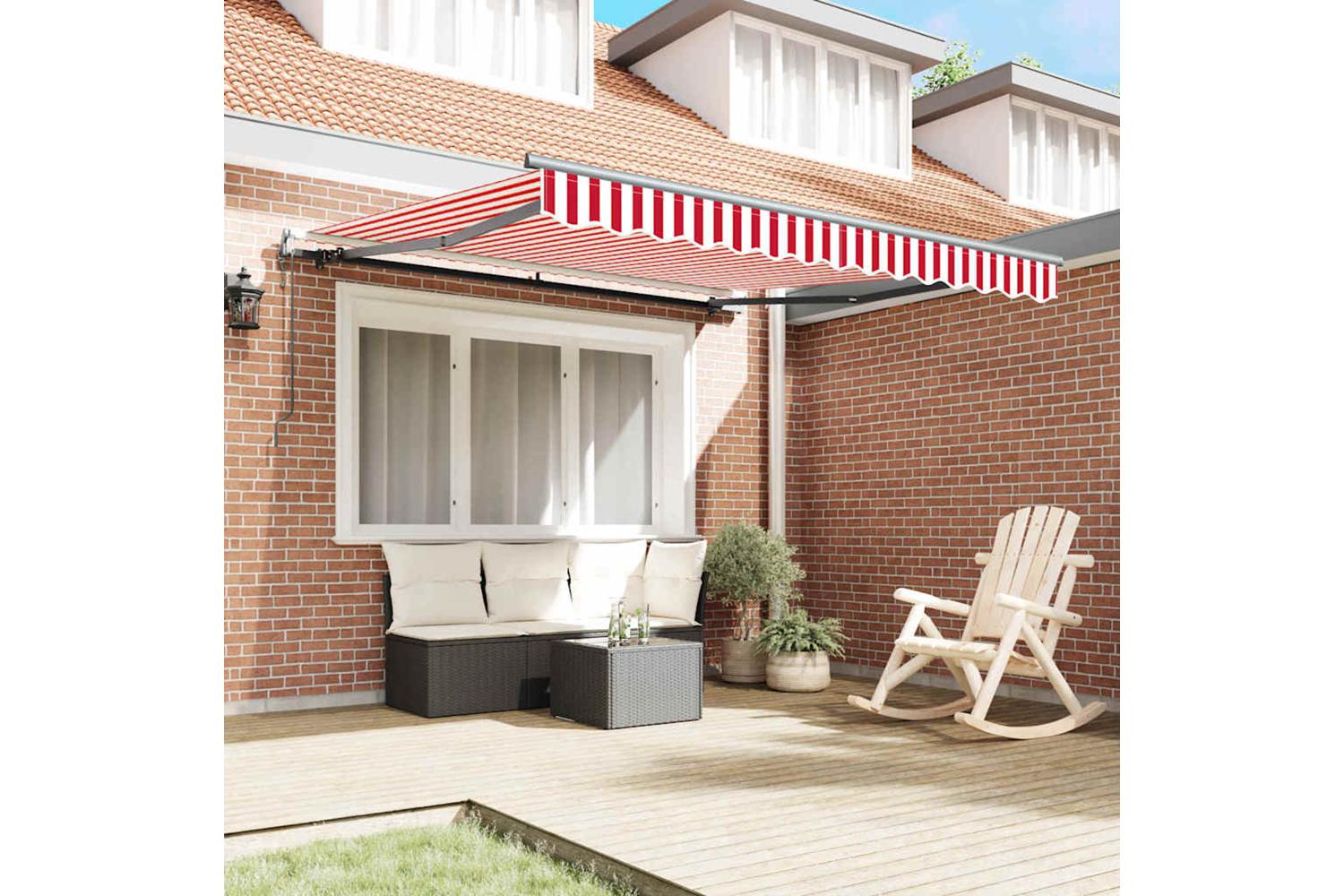 Vidaxl Retractable Awning Red And White 350 X 250 Cm Fabric-3