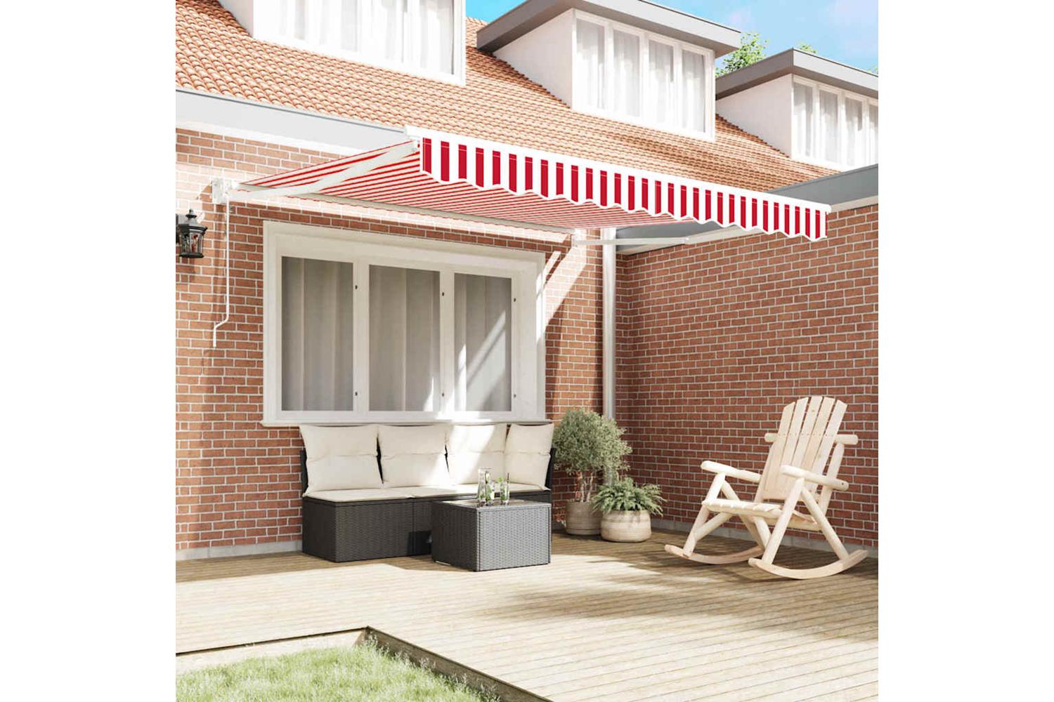 Vidaxl Retractable Awning Red And White 350 X 250 Cm Fabric-3