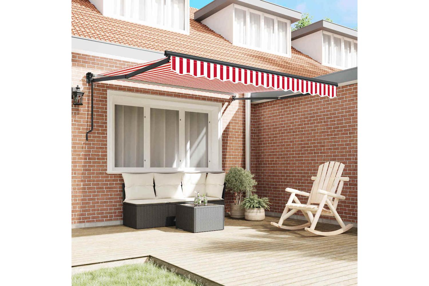 Vidaxl Retractable Awning Red And White 350 X 250 Cm Fabric-3