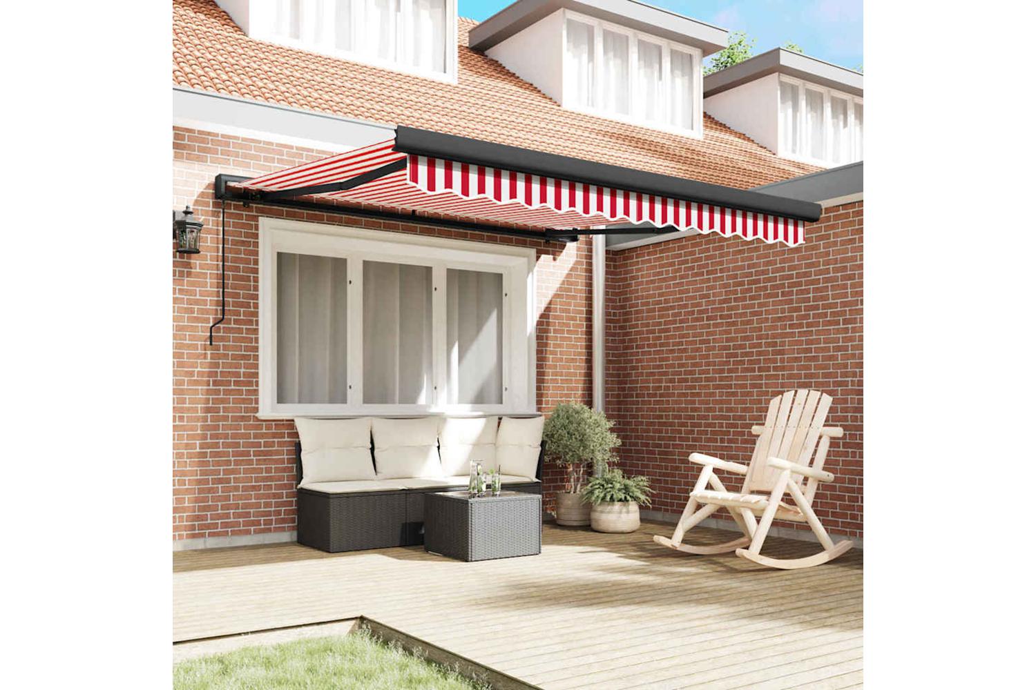 Vidaxl Retractable Awning Red And White 350 X 250 Cm Fabric And Metal-3