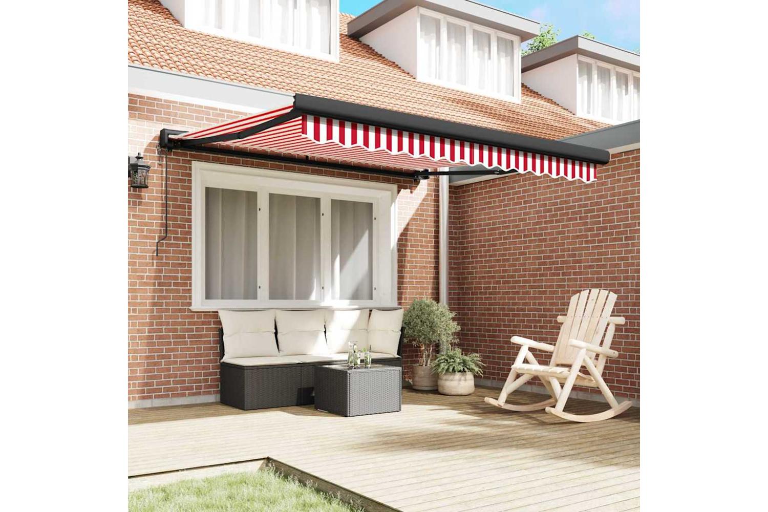 Vidaxl Retractable Awning Red And White 350 X 250 Cm Fabric Metal-3