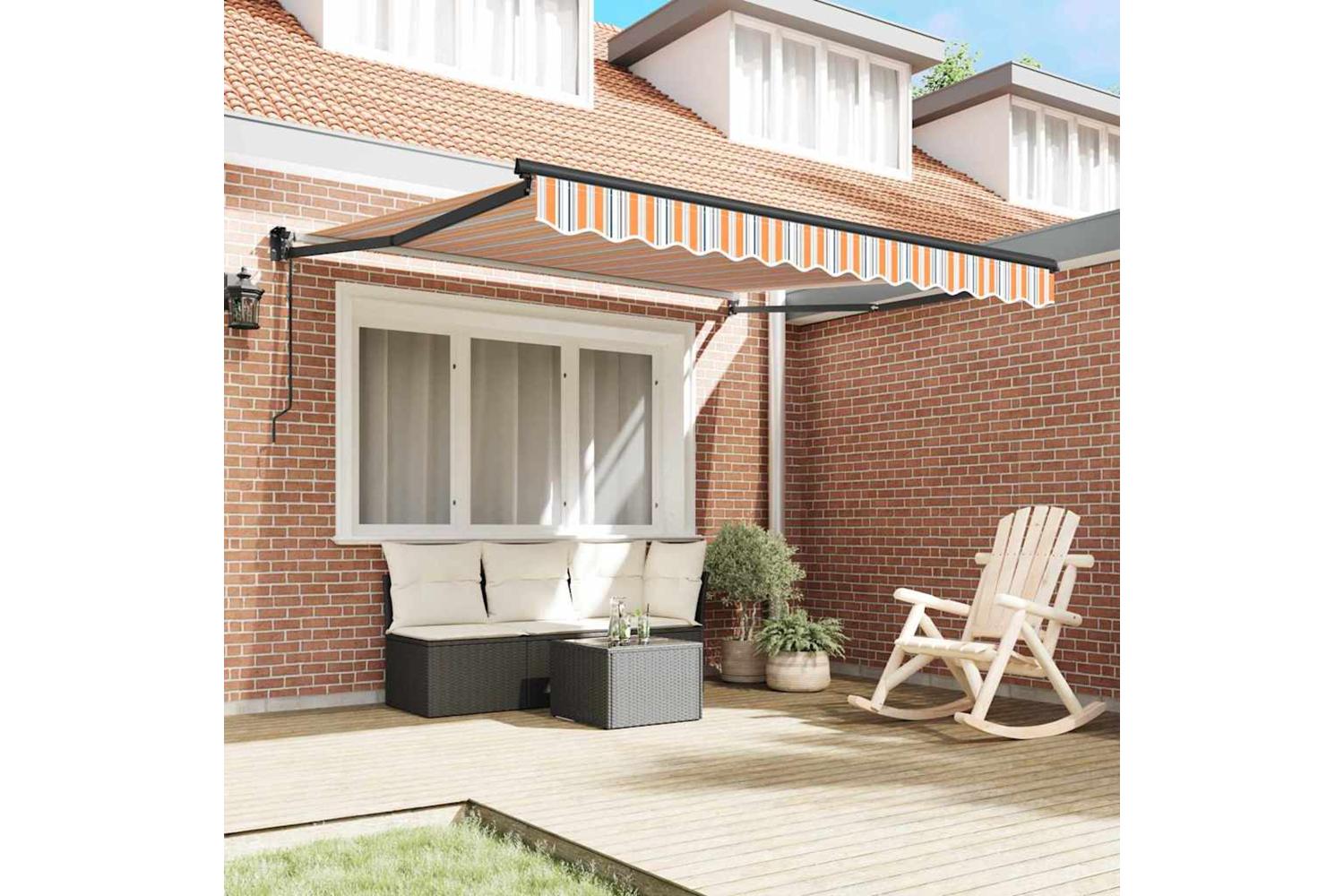 Vidaxl Retractable Awning Orange And Grey And Blue And White-3