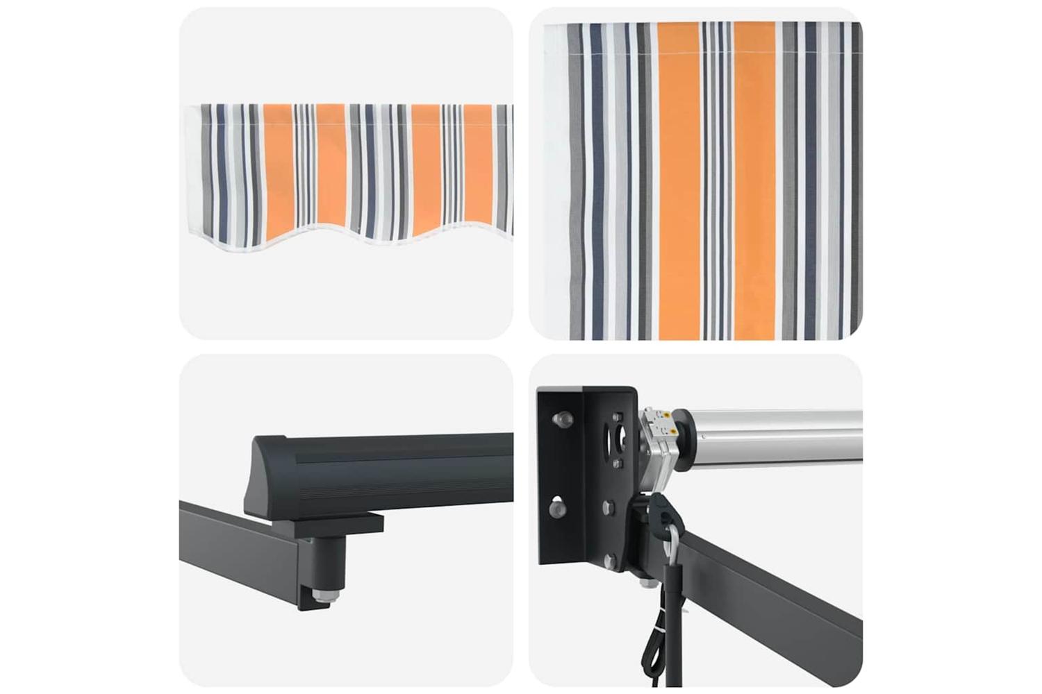 Vidaxl Retractable Awning Orange And Grey And Blue And White-8