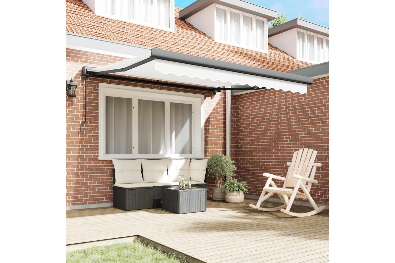 Vidaxl Retractable Awning Manual White 350 X 250 Cm Fabric Metal-3