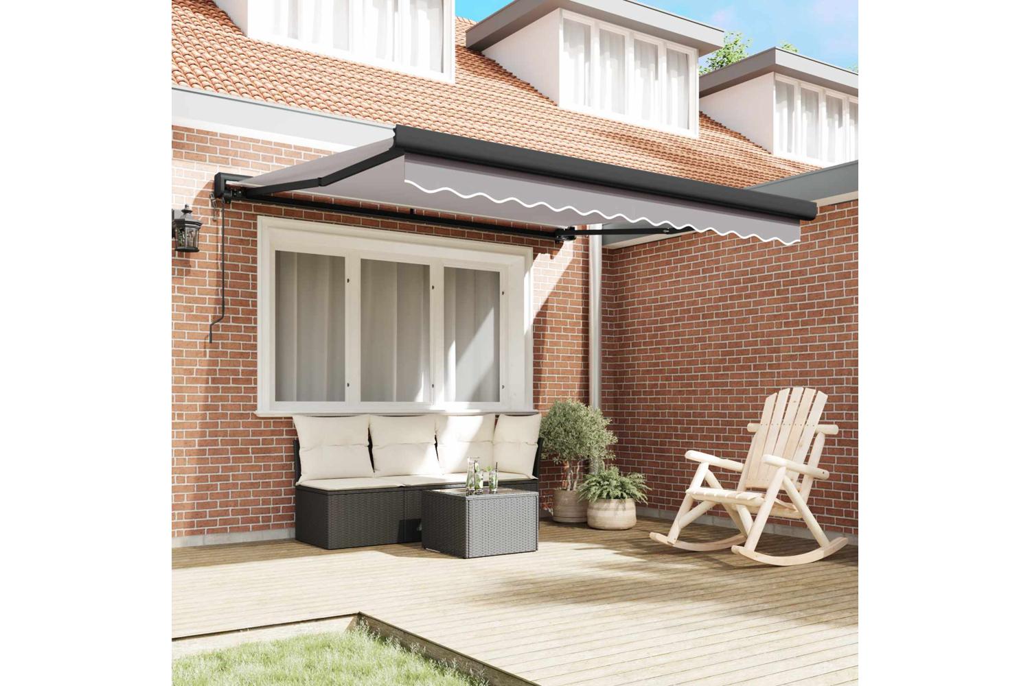Vidaxl Retractable Awning Manual Light Grey 350 X 250 Cm Fabric Metal-3