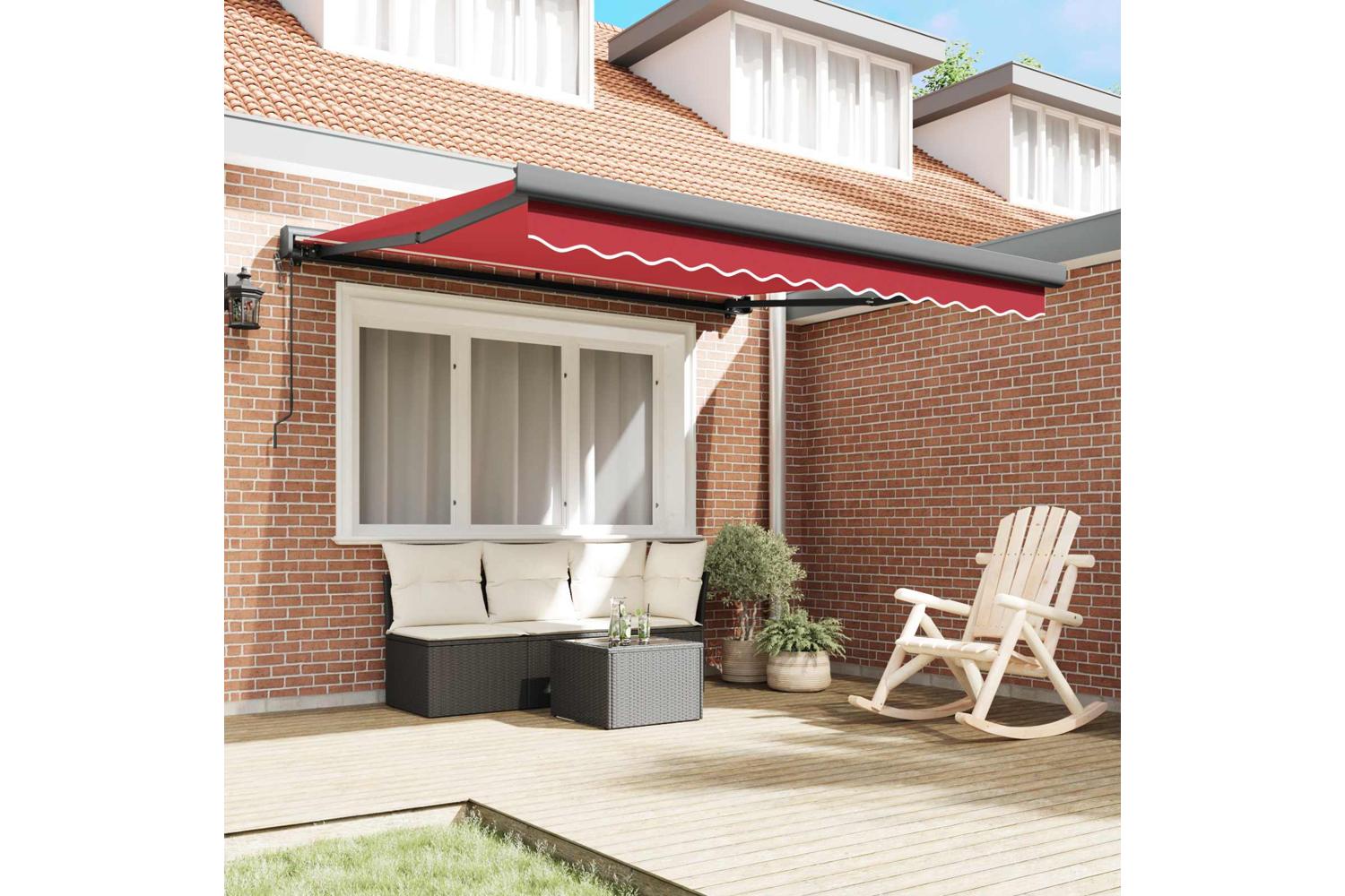 Vidaxl Retractable Awning Manual Red 350 X 250 Cm Fabric Metal-3