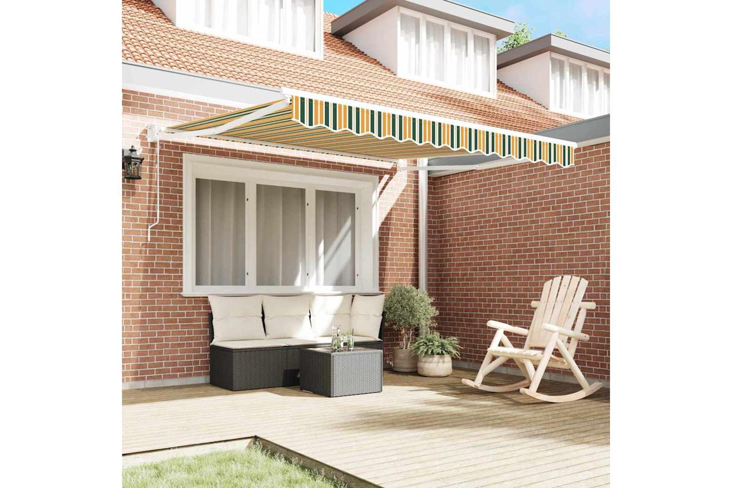 Vidaxl Retractable Awning Green And Yellow 350 X 250 Cm Fabric-3