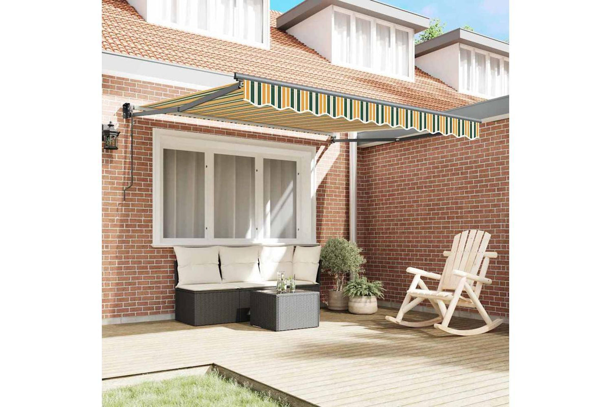 Vidaxl Retractable Awning Green And Yellow 350 X 250 Cm Fabric-3