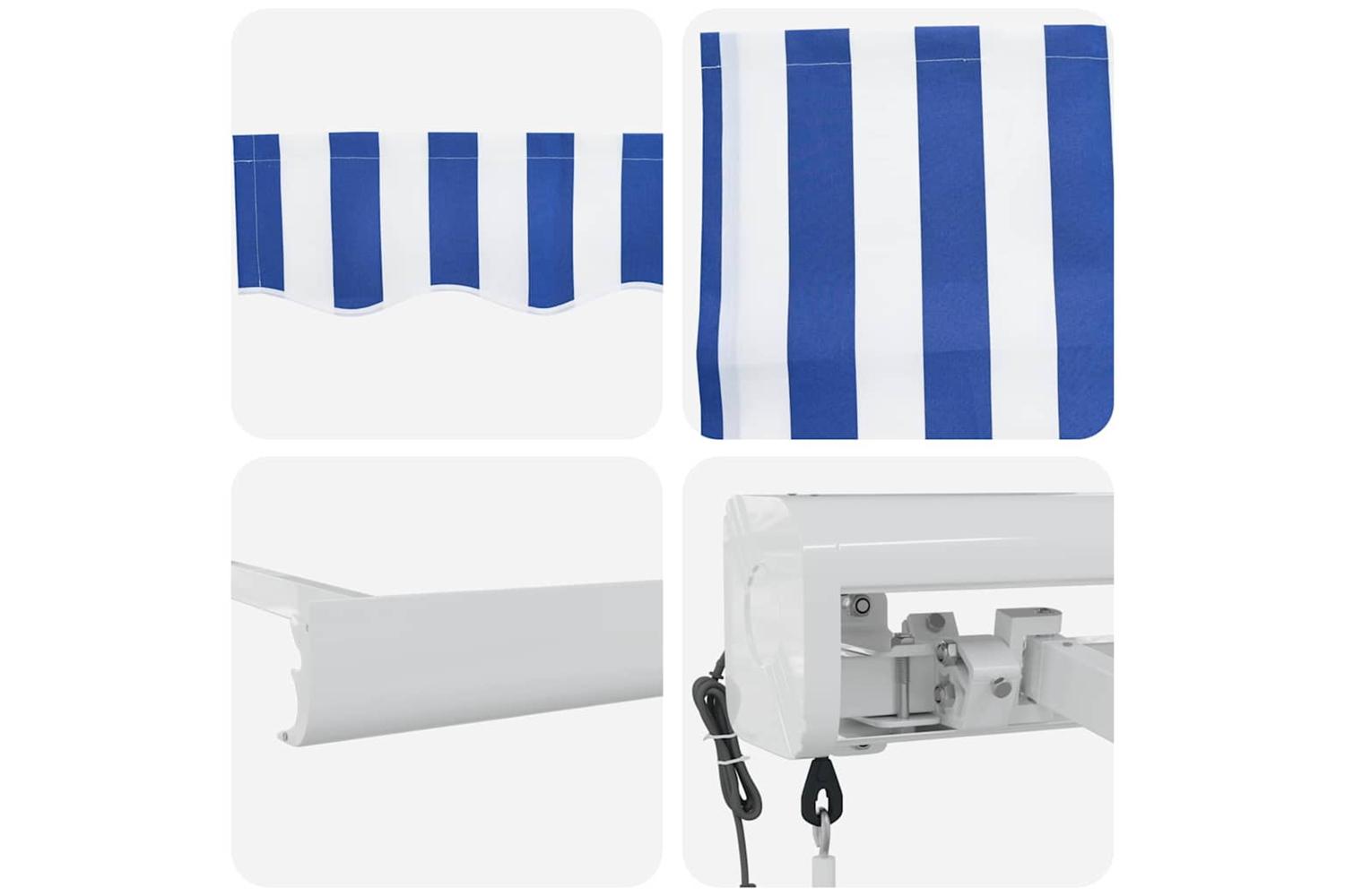 Vidaxl Retractable Awning Blue And White 400 X 300 Cm Fabric And Metal-8