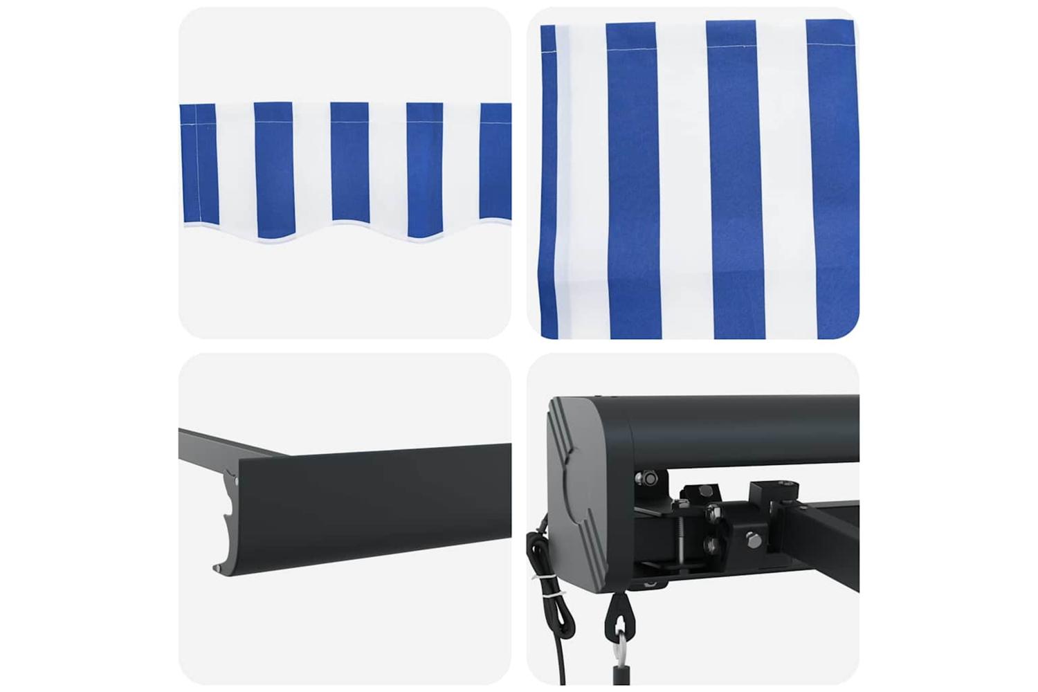 Vidaxl Retractable Awning Blue And White 400 X 300 Cm Fabric Metal-8
