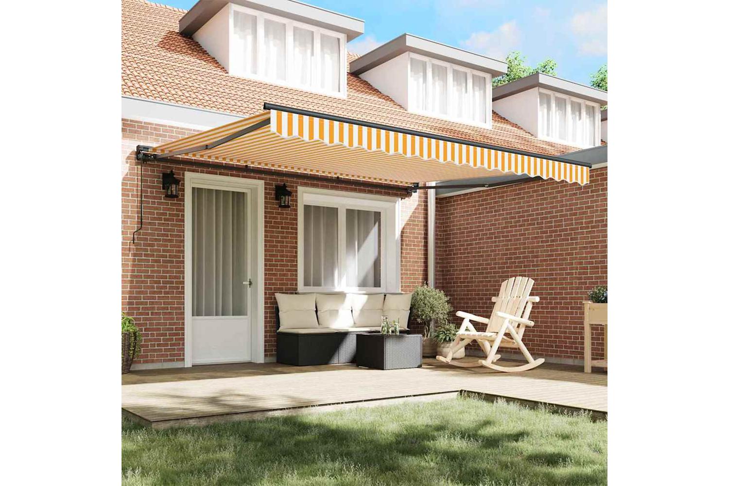 Vidaxl Retractable Awning Manual Yellow And White 400x300 Cm Fabric-3