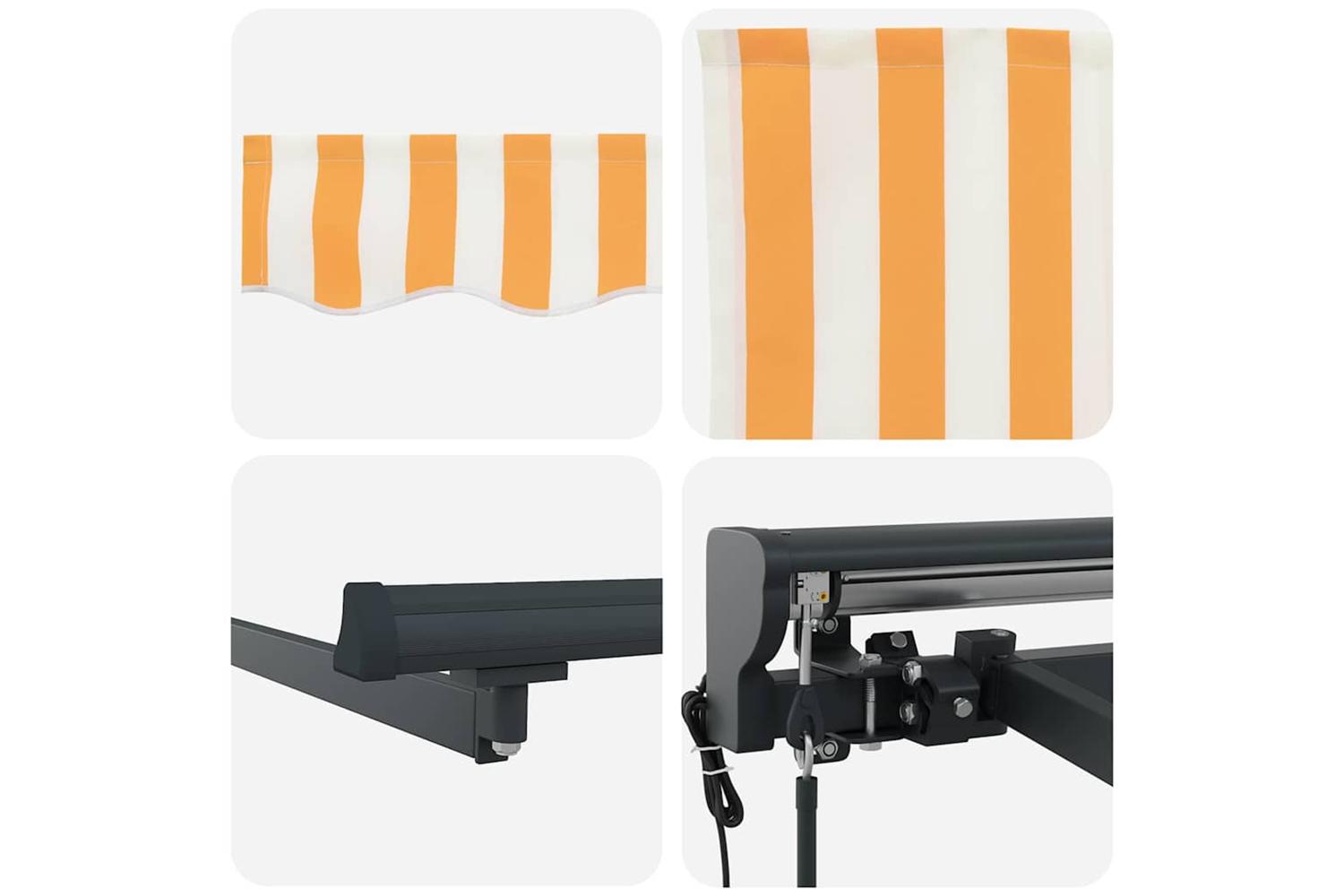 Vidaxl Retractable Awning Yellow And White 400x300 Cm Fabric-8