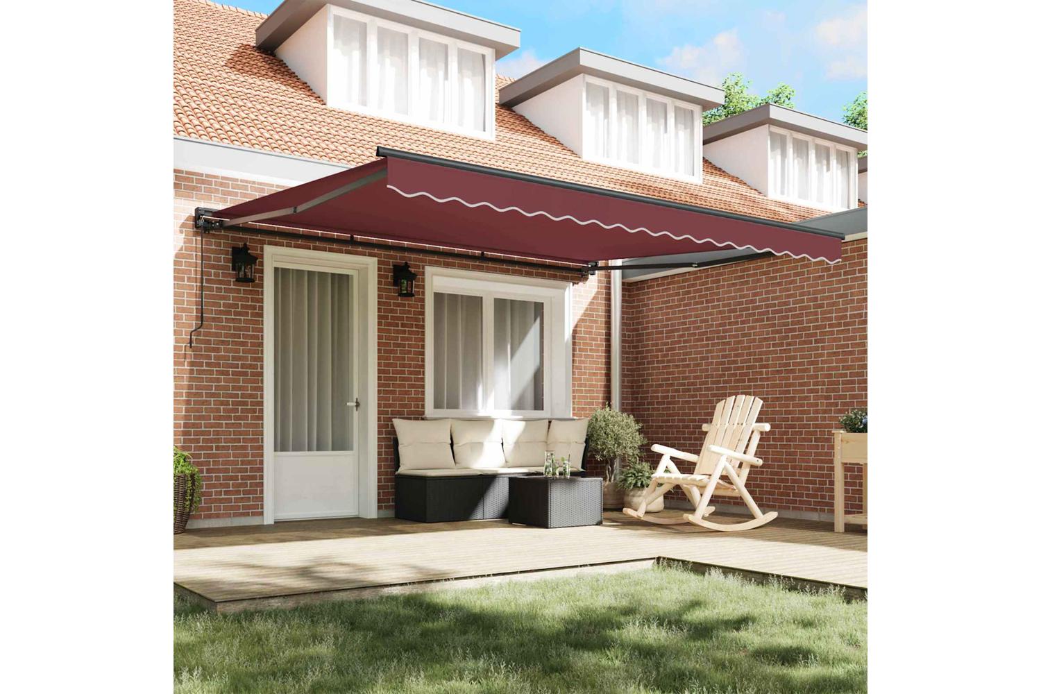 Vidaxl Retractable Awning Manual Burgundy Red 400x300 Cm Fabric-3