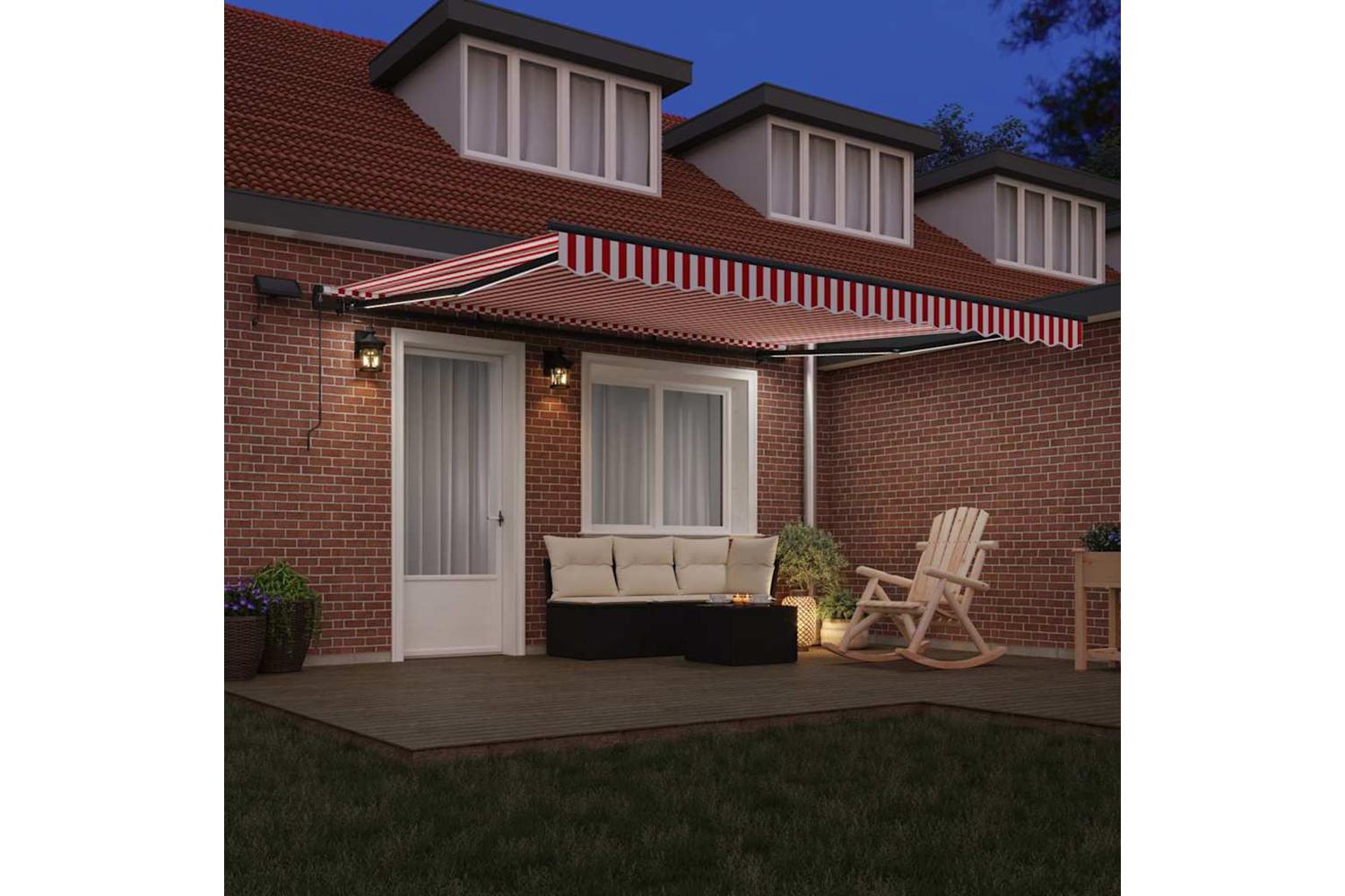 Vidaxl Retractable Awning Manual Red And White 400 X 300 Cm Fabric-3