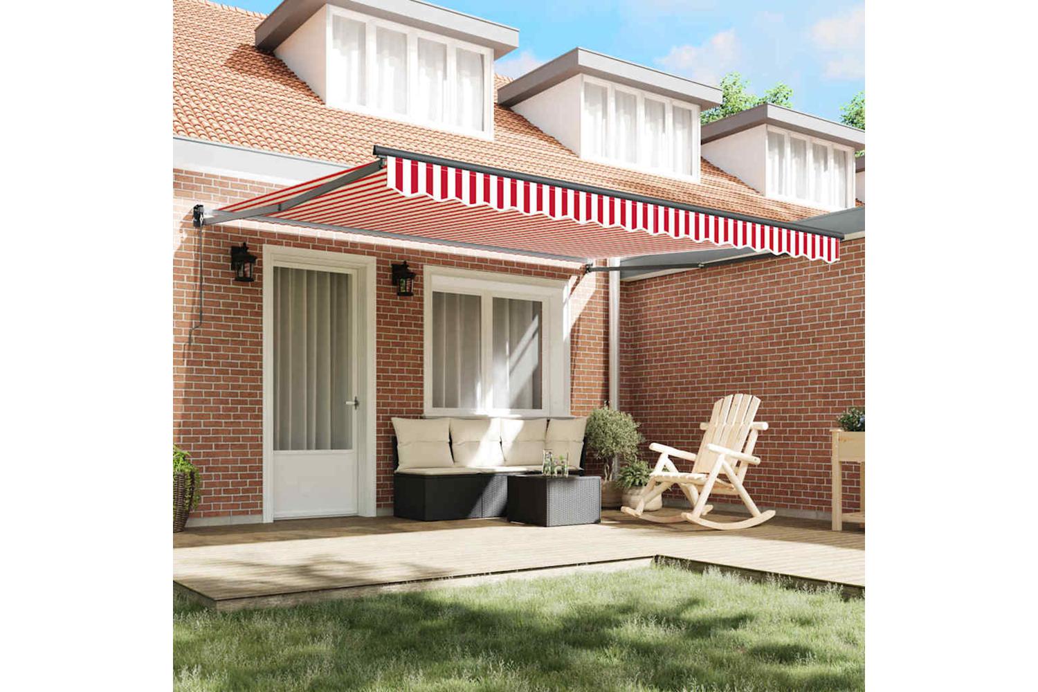 Vidaxl Retractable Awning Red And White 400 X 300 Cm Polyester-3