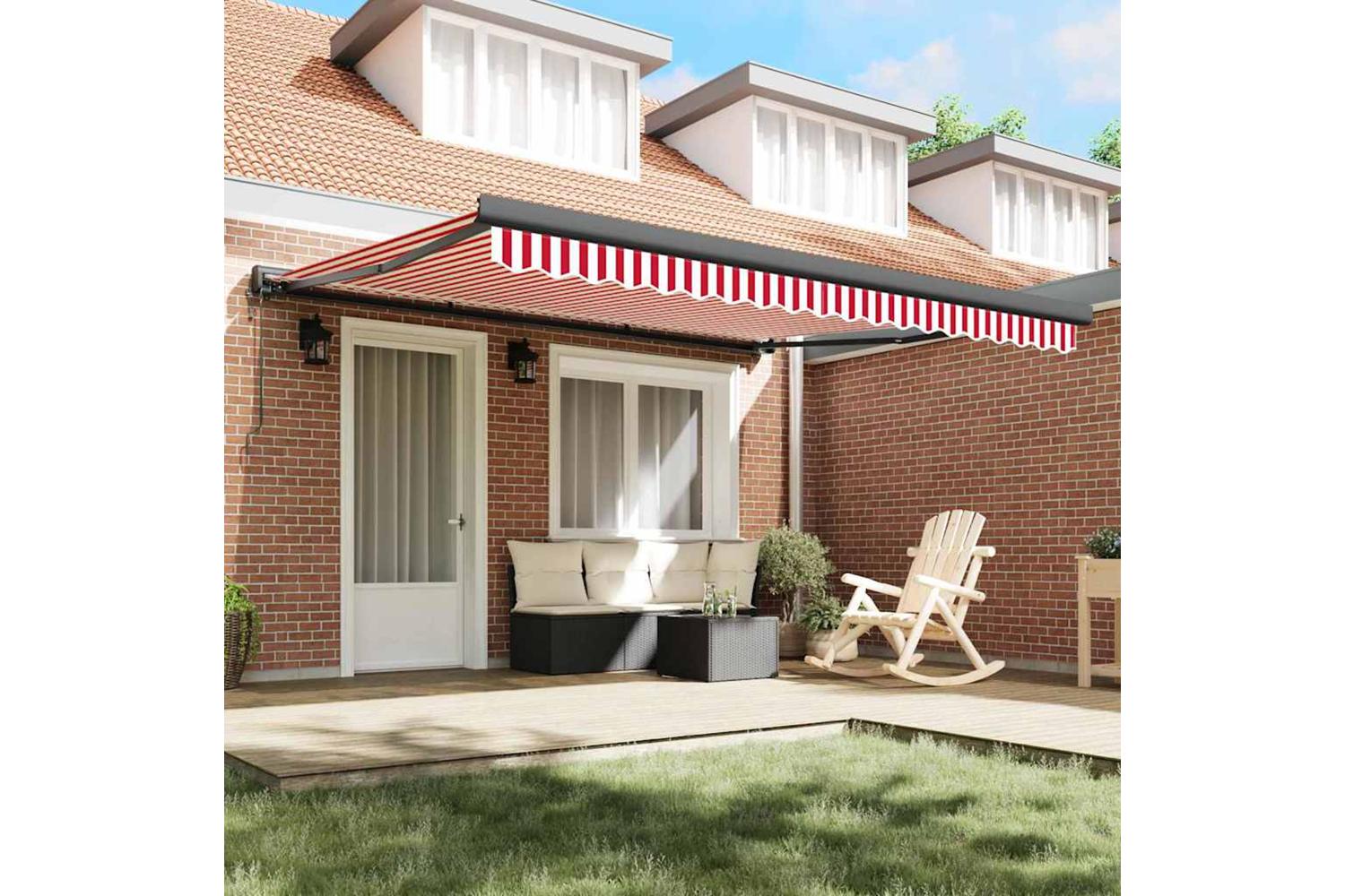 Vidaxl Retractable Awning Red And White 400 X 300 Cm Fabric Metal-3