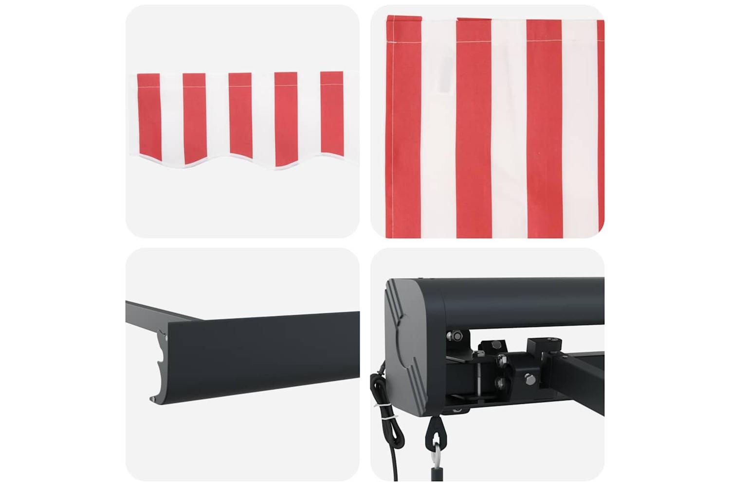 Vidaxl Retractable Awning Red And White 400 X 300 Cm Fabric Metal-8