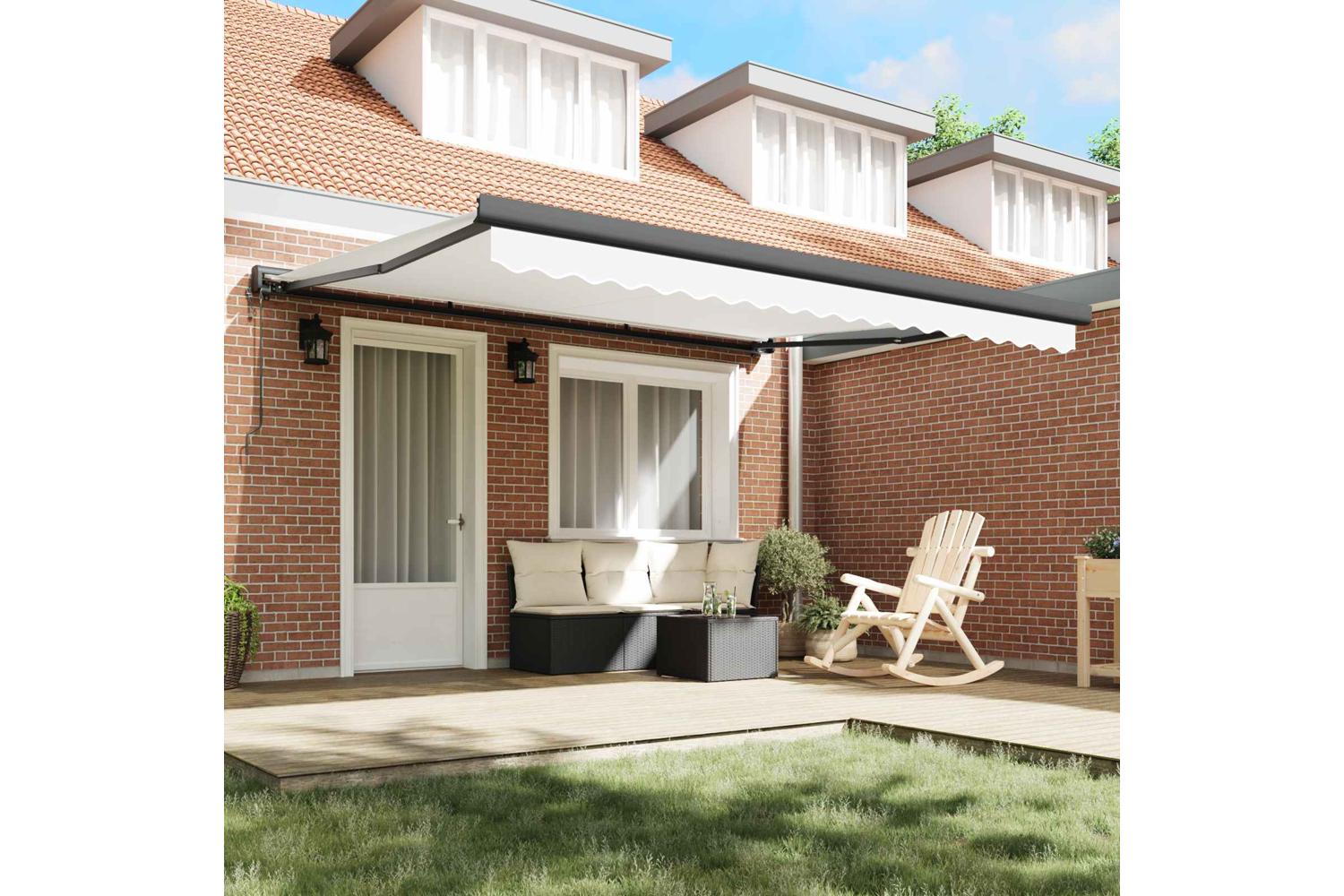 Vidaxl Retractable Awning Manual White 400 X 300 Cm Fabric Metal-3