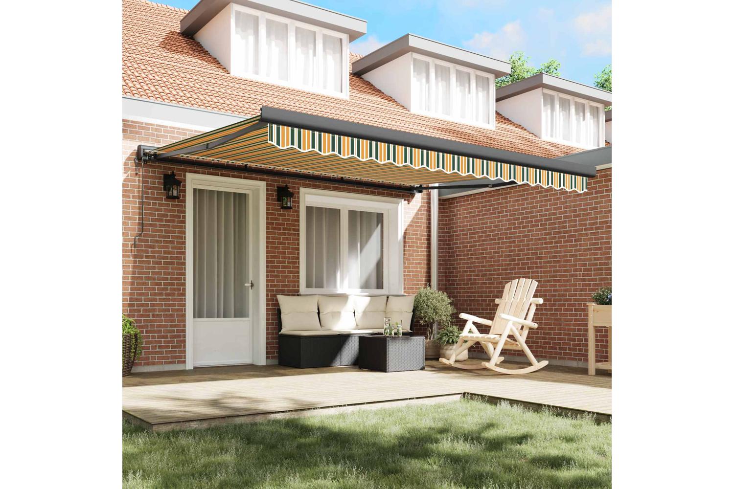 Vidaxl Retractable Awning Green And Yellow 400 X 300 Cm Fabric Metal-3