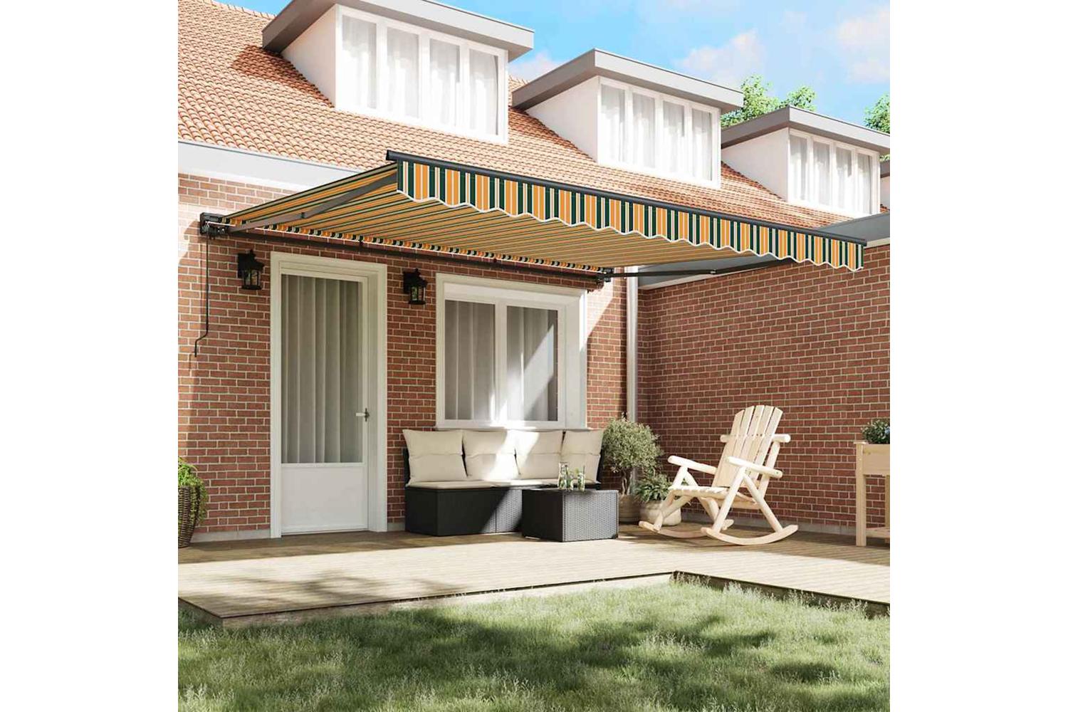 Vidaxl Retractable Awning Manual Green And Yellow 400x300 Cm Fabric-3