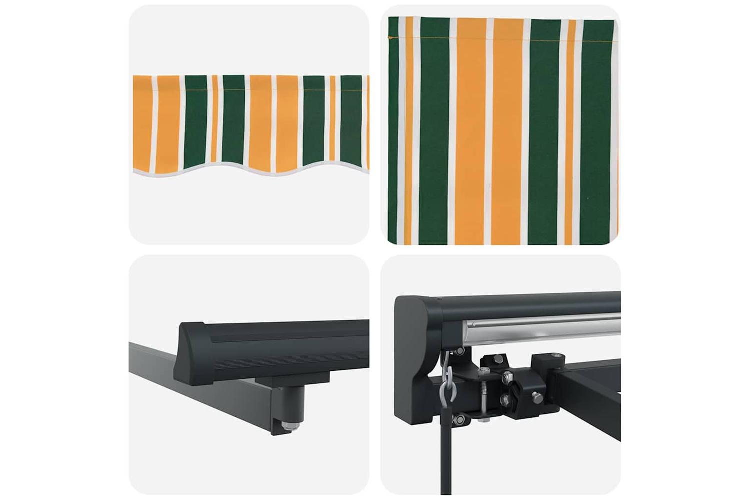Vidaxl Retractable Awning Manual Green And Yellow 400x300 Cm Fabric-8