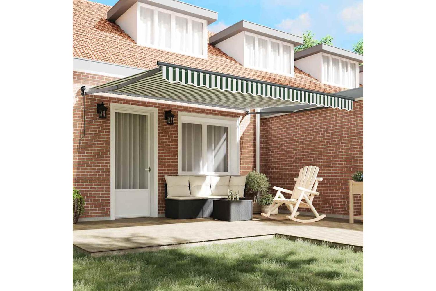 Vidaxl Retractable Awning Green And White 400 X 300 Cm Polyester-3