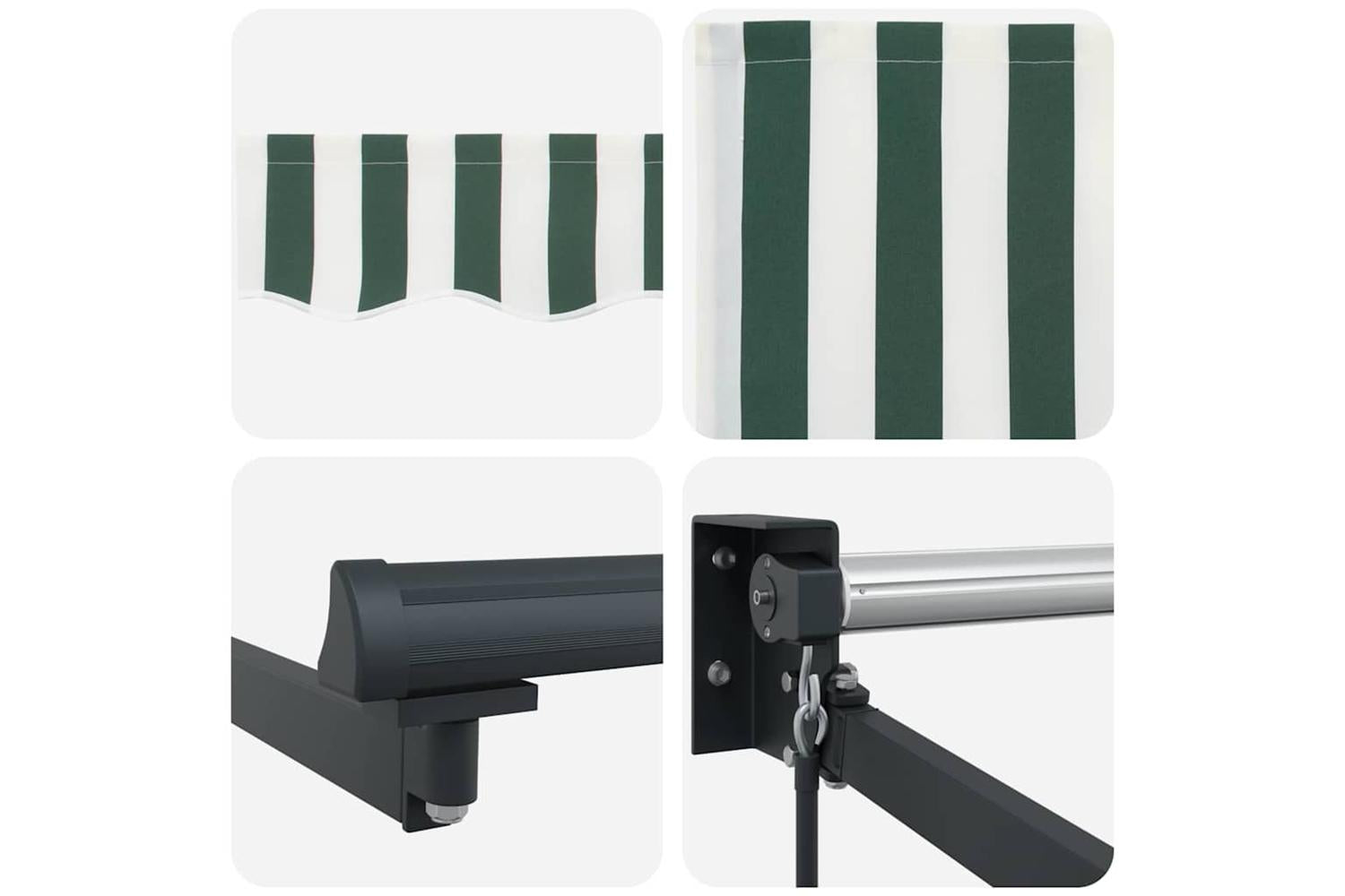 Vidaxl Retractable Awning Green And White 400 X 300 Cm Polyester-8