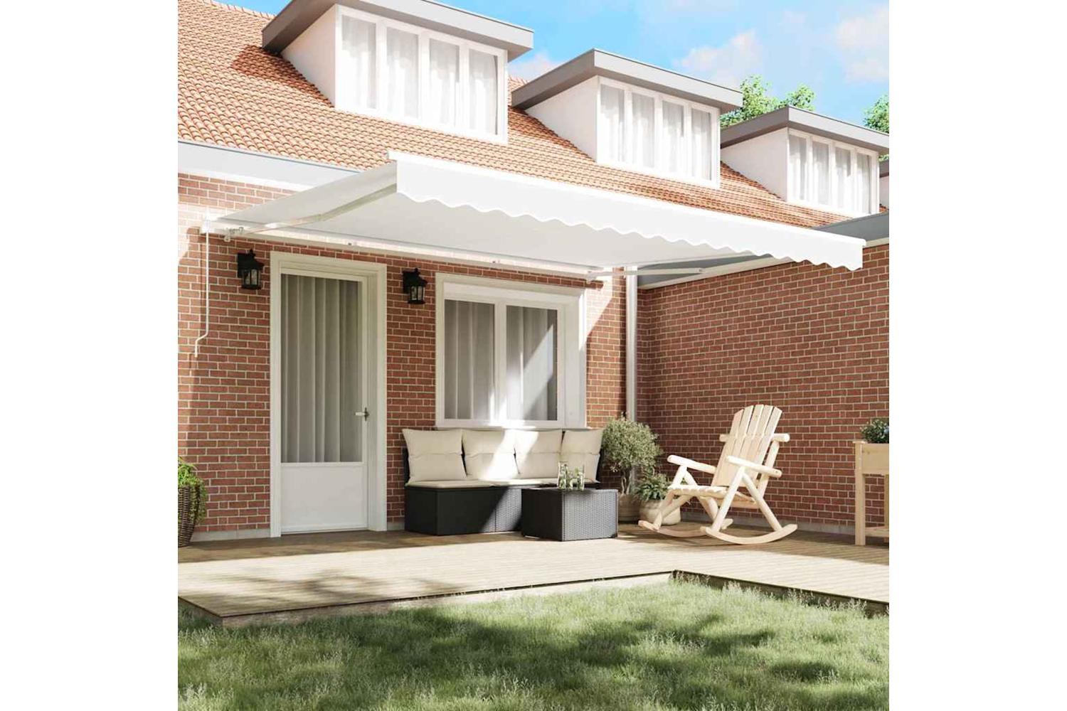 Vidaxl Retractable Awning Manual White 400 X 350 Cm Fabric And Metal-3