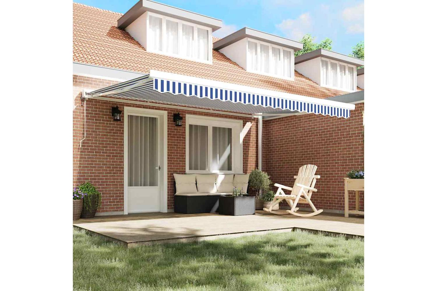 Vidaxl Retractable Awning Blue And White 450 X 300 Cm Fabric Metal-3