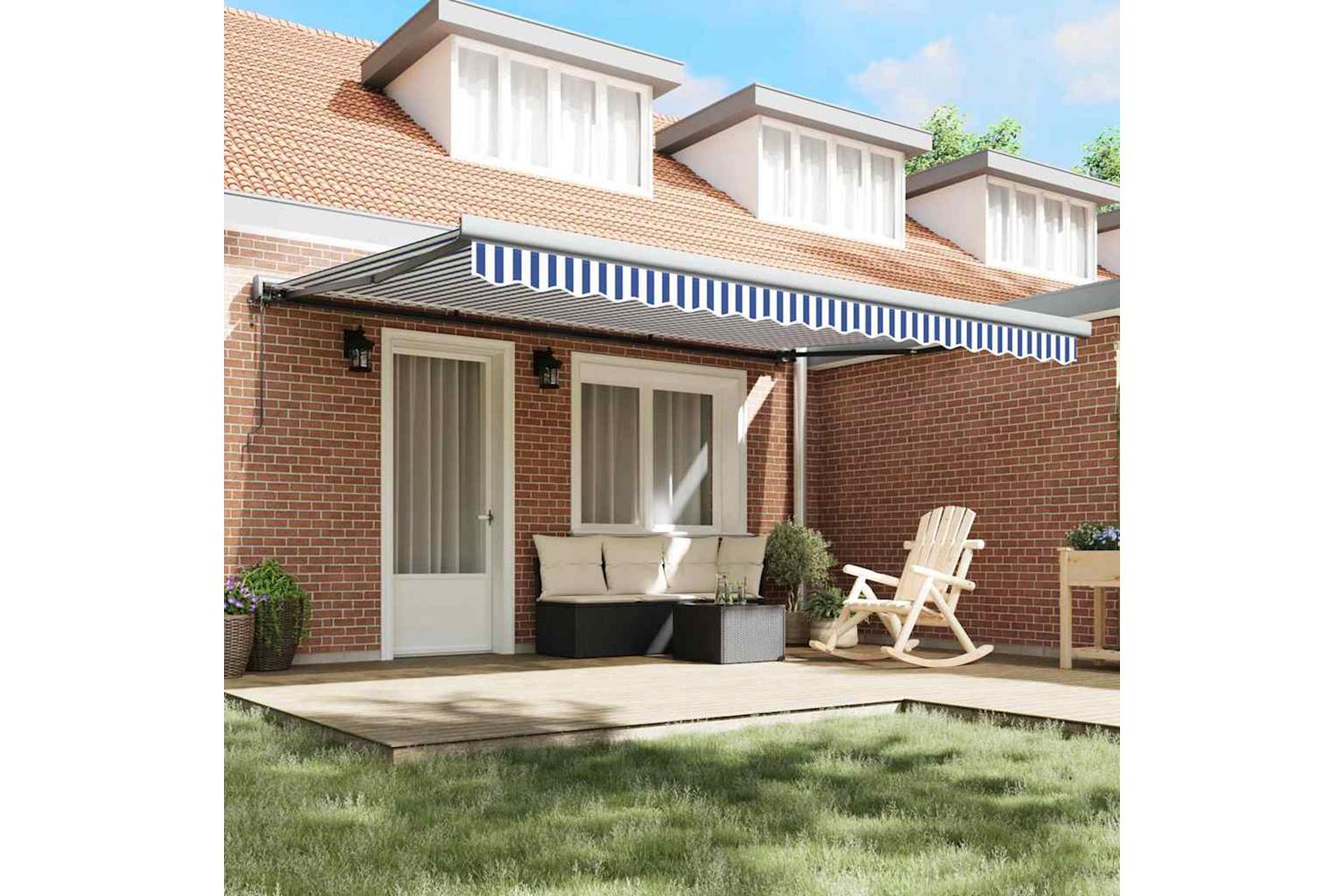 Vidaxl Retractable Awning Blue And White 450 X 300 Cm Fabric Metal-3