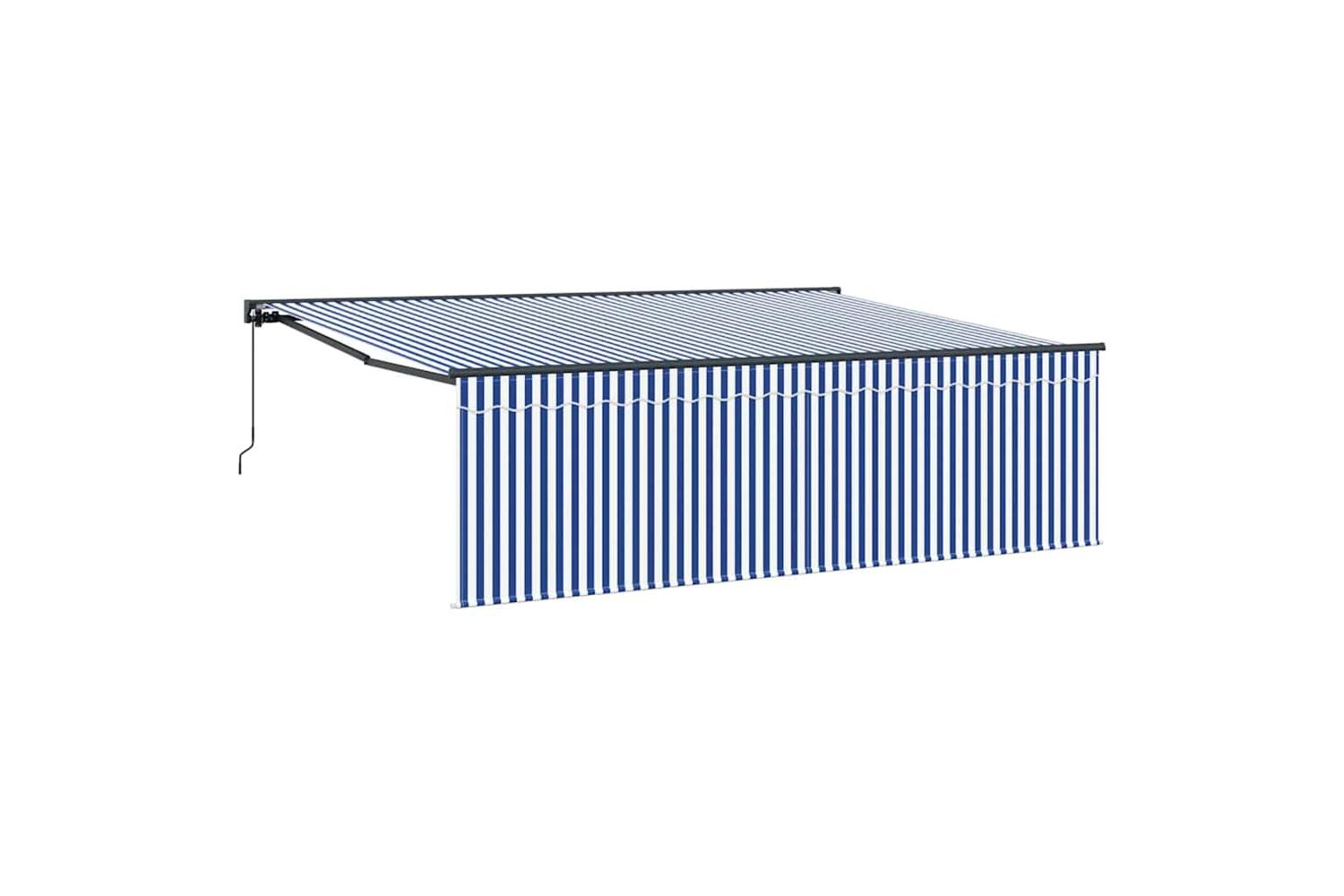 Vidaxl Retractable Awning Manual Blue And White 450 X 300 Cm Fabric-2