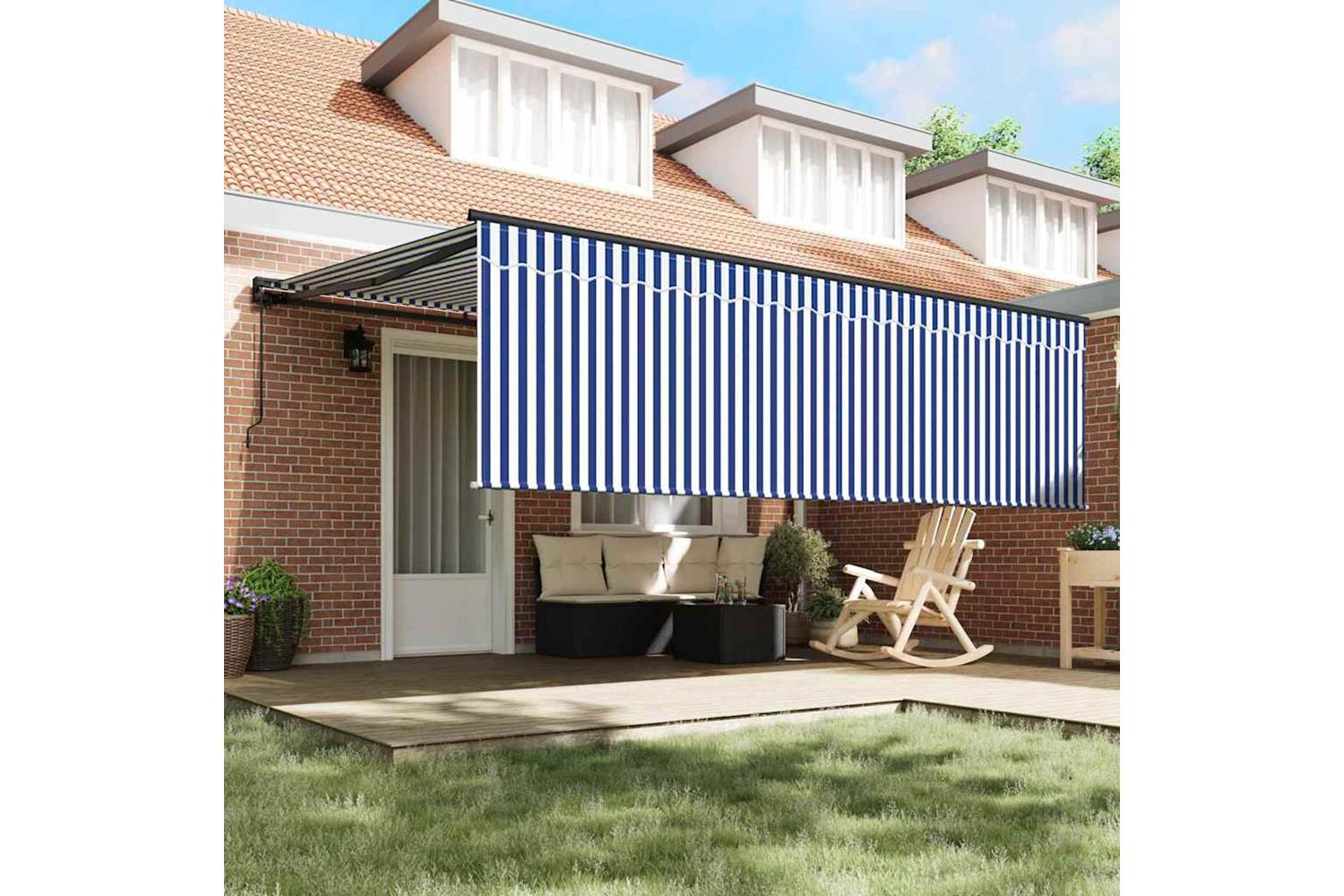 Vidaxl Retractable Awning Manual Blue And White 450 X 300 Cm Fabric-3