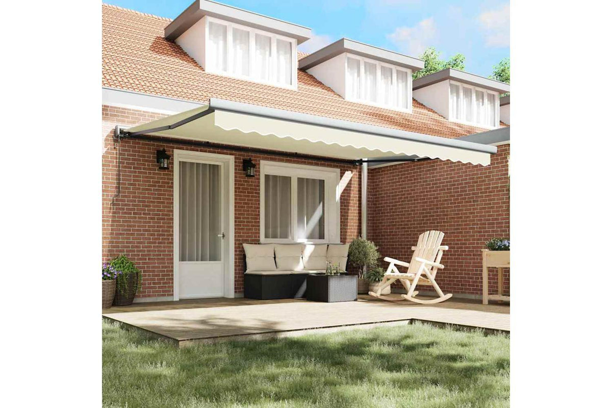 Vidaxl Retractable Awning Manual Cream 450 X 300 Cm Fabric Metal-3