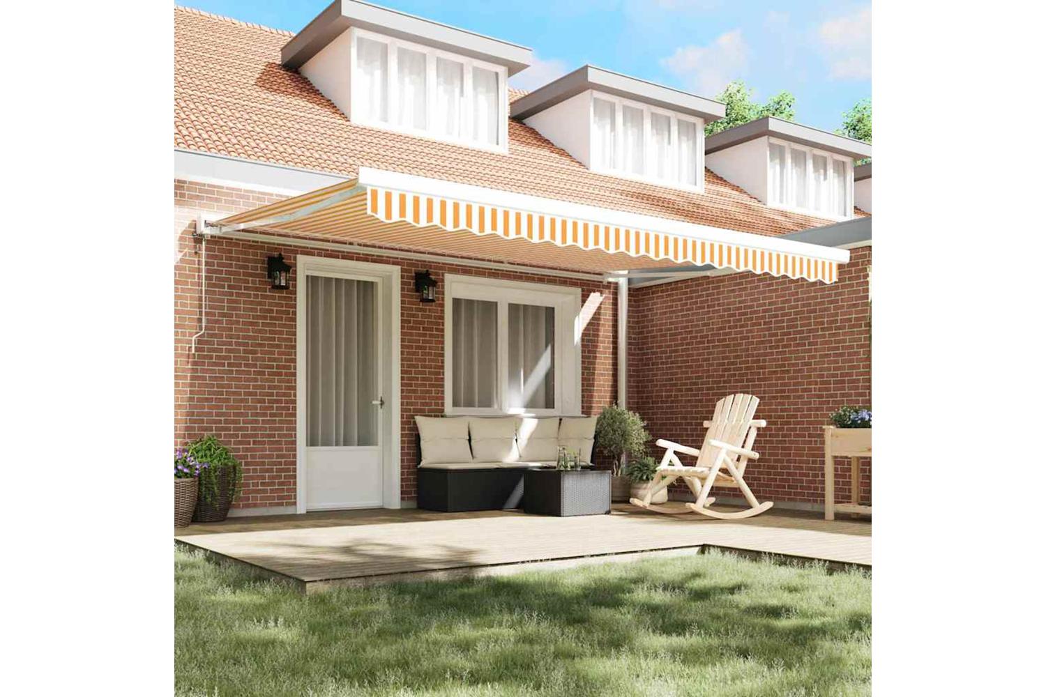 Vidaxl Retractable Awning Orange And White 450 X 300 Cm Fabric Metal-3
