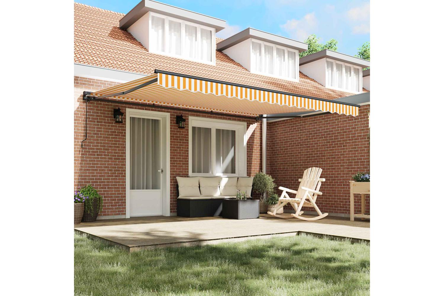Vidaxl Retractable Awning Manual Orange And White 450x300 Cm Fabric-3