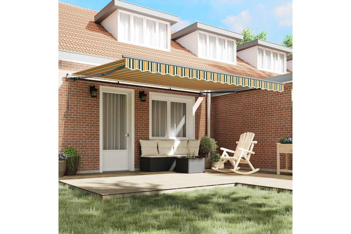 Vidaxl Retractable Awning Manual Green And Yellow 450 X 300 Cm Fabric-3