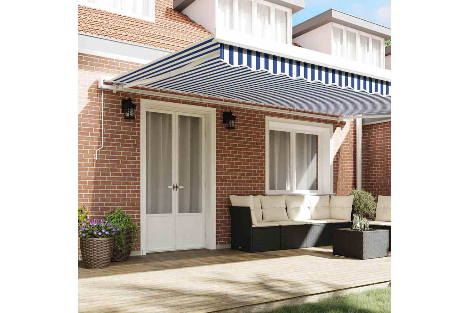 Vidaxl Retractable Awning Blue And White 500 X 300 Cm Fabric And Metal-3