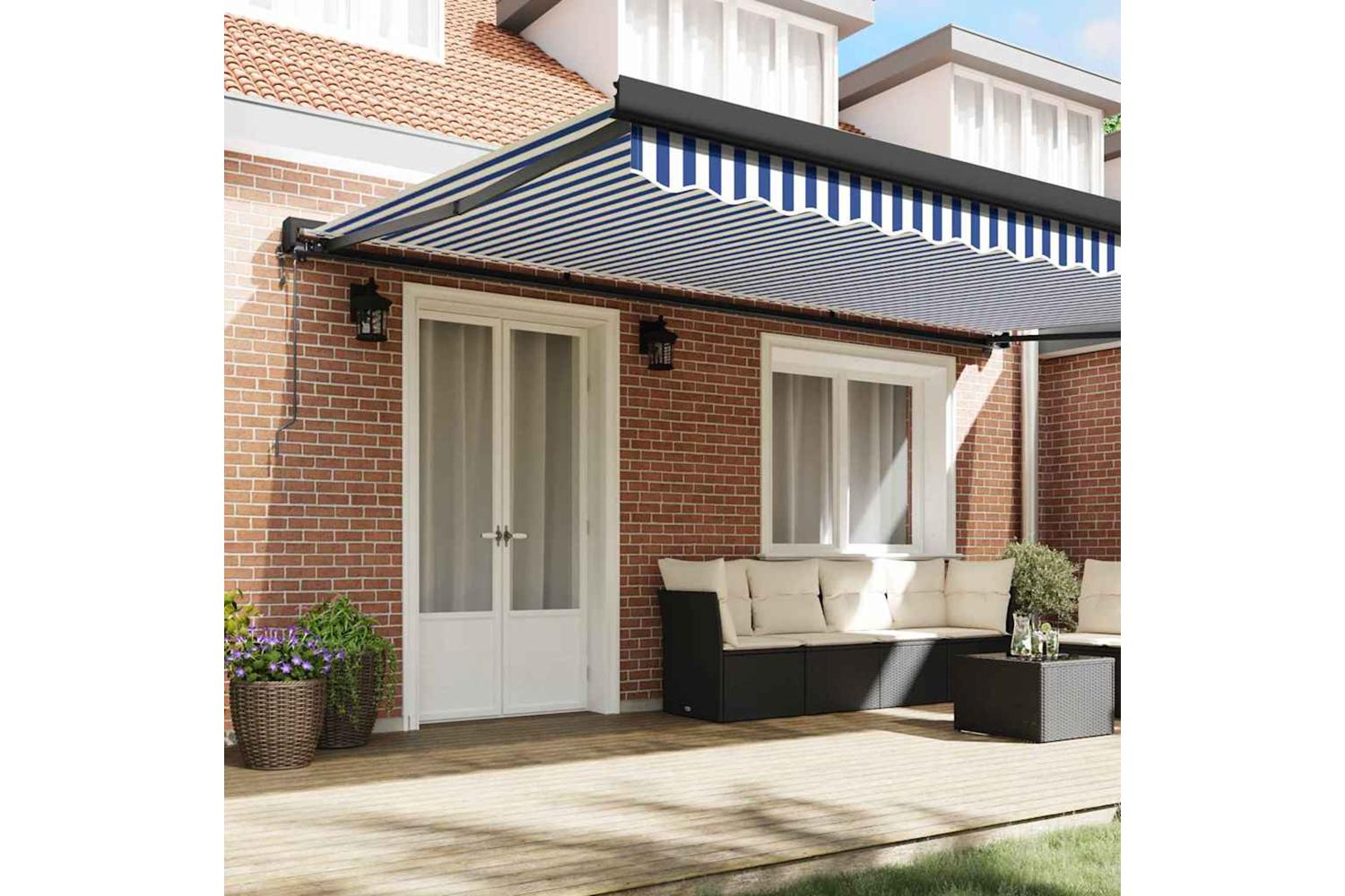 Vidaxl Retractable Awning Blue And White 500 X 300 Cm Fabric Metal-3