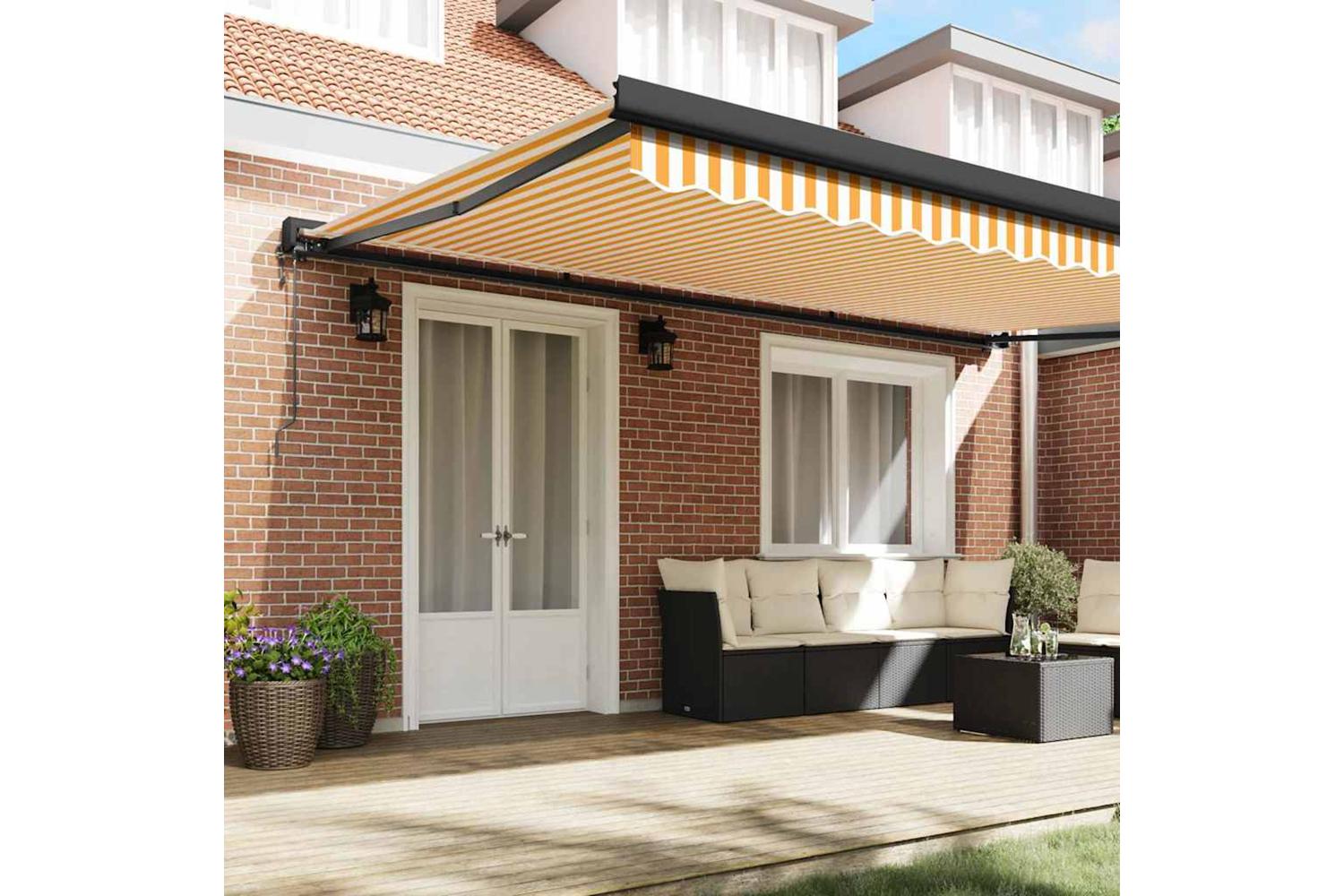 Vidaxl Retractable Awning Orange And White 500 X 300 Cm Fabric Metal-3