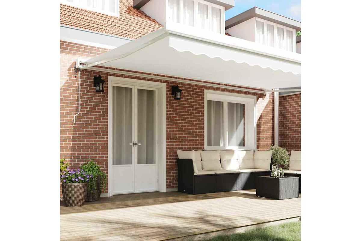 Vidaxl Retractable Awning Manual White 500 X 300 Cm Fabric Metal-3