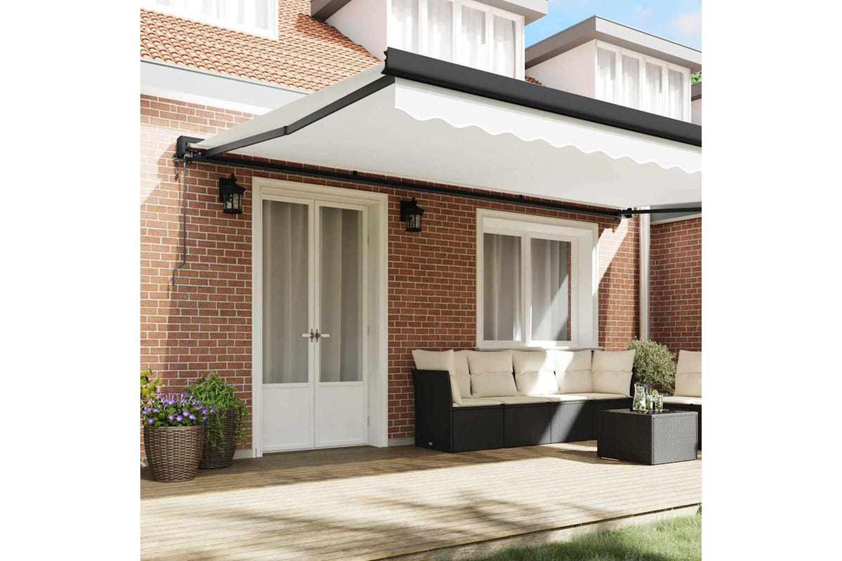 Vidaxl Retractable Awning Manual White 500 X 300 Cm Fabric Metal-3