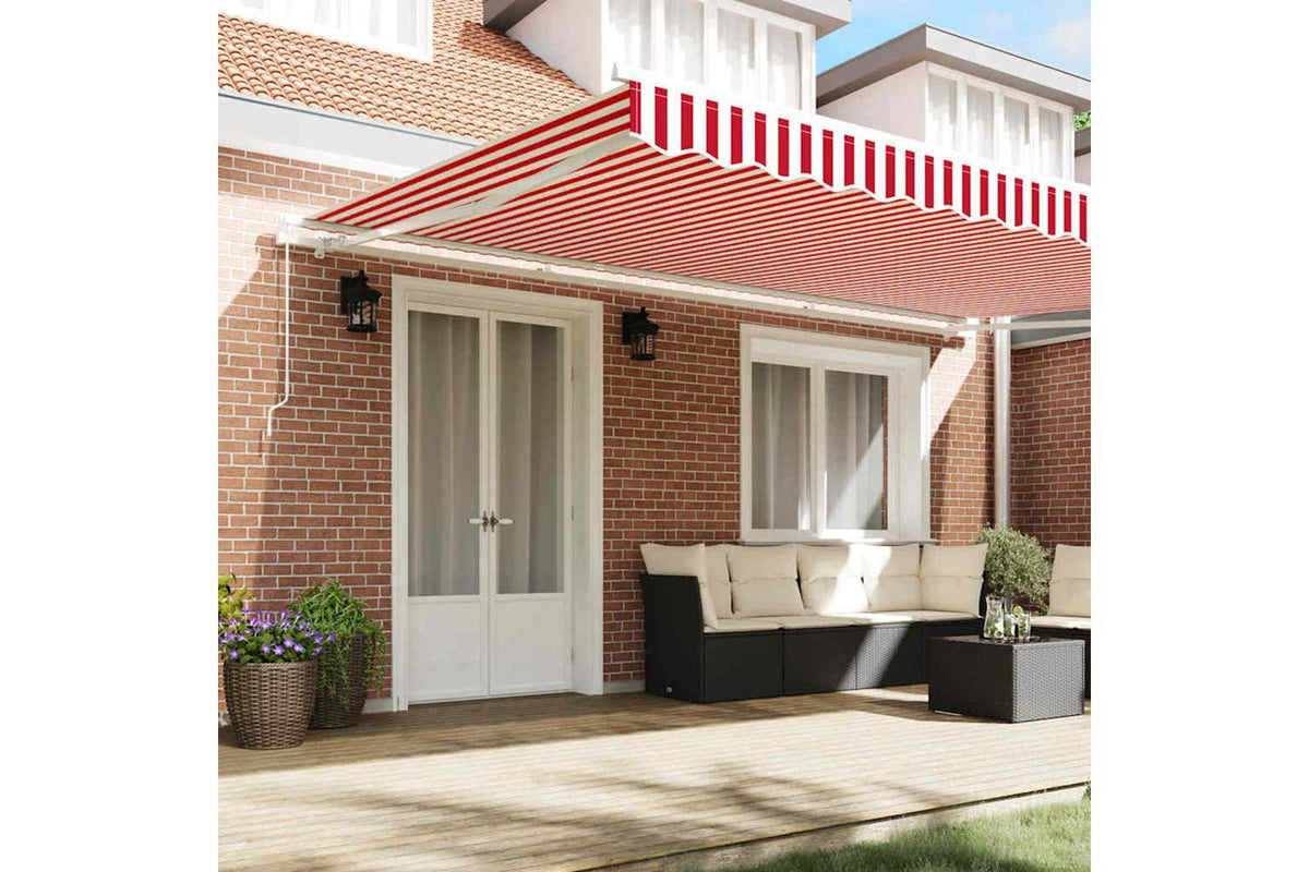 Vidaxl Retractable Awning Red And White 500 X 300 Cm Polyester Metal-3