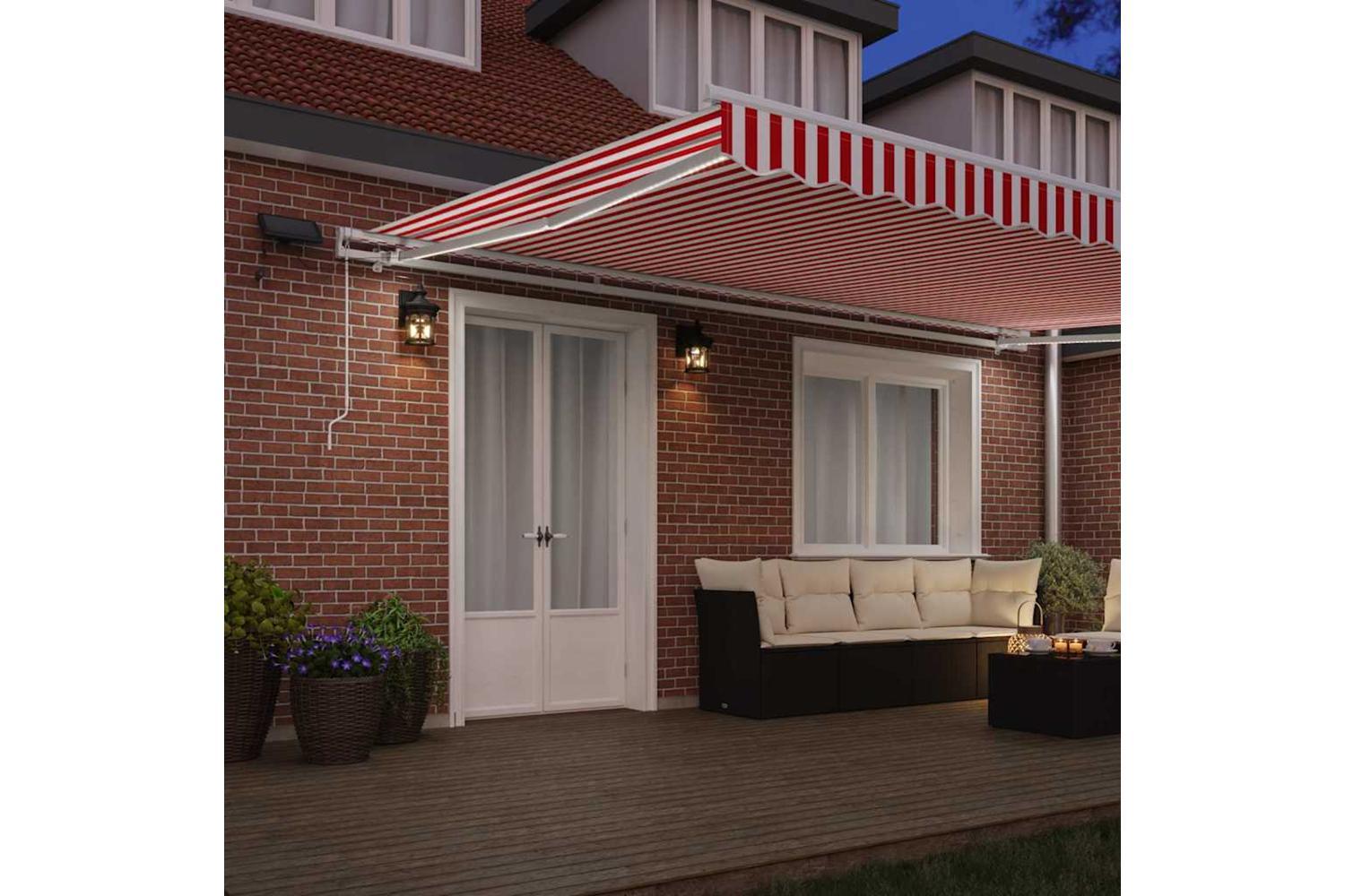 Vidaxl Retractable Awning With Red And White 500 X 350 Cm Fabric-3